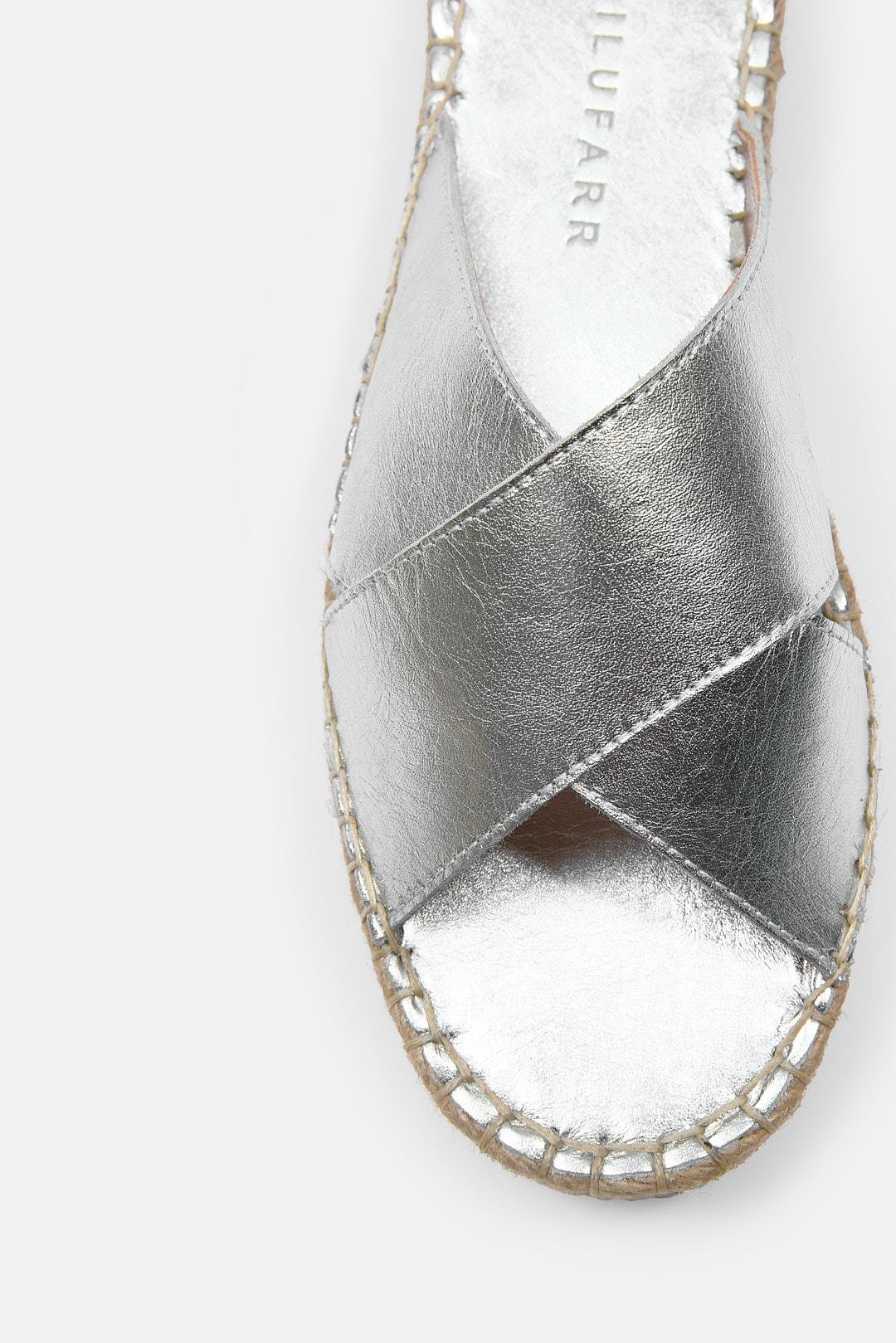 Shell Gümüş Hakiki Deri Kadın Espadril Terlik