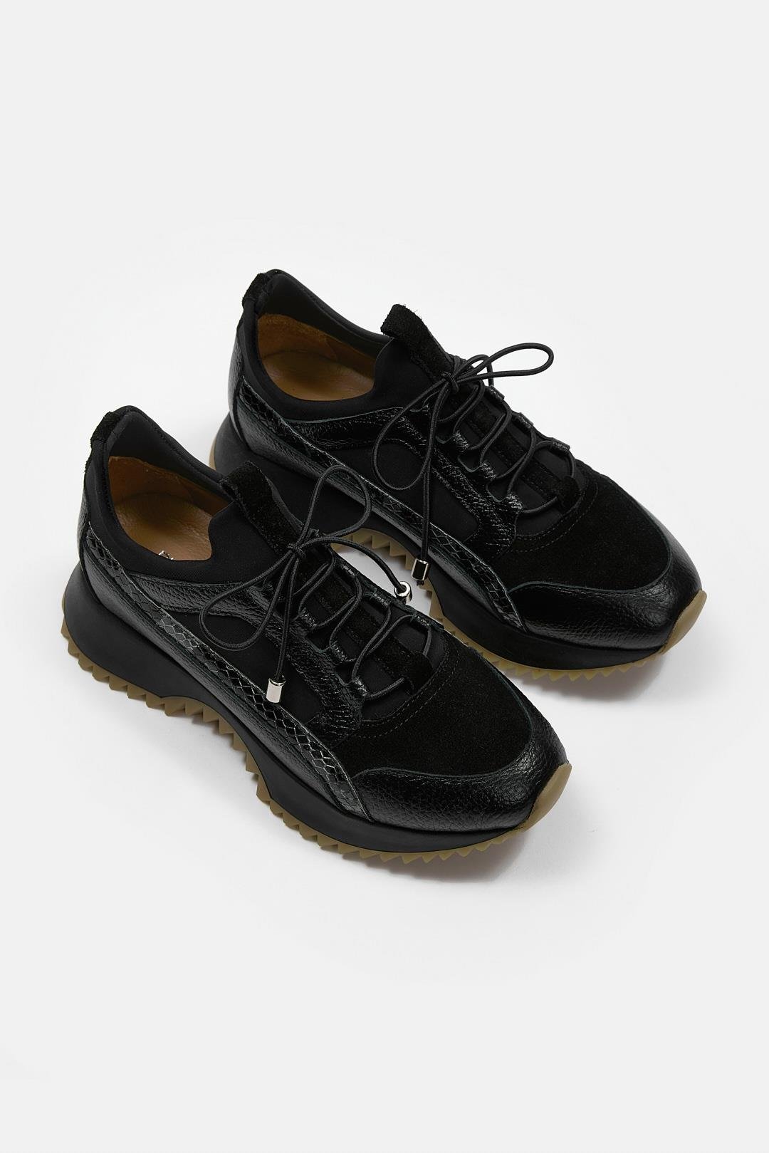 Sidney Siyah Hakiki Deri Yılan Desenli Kadın Sneaker