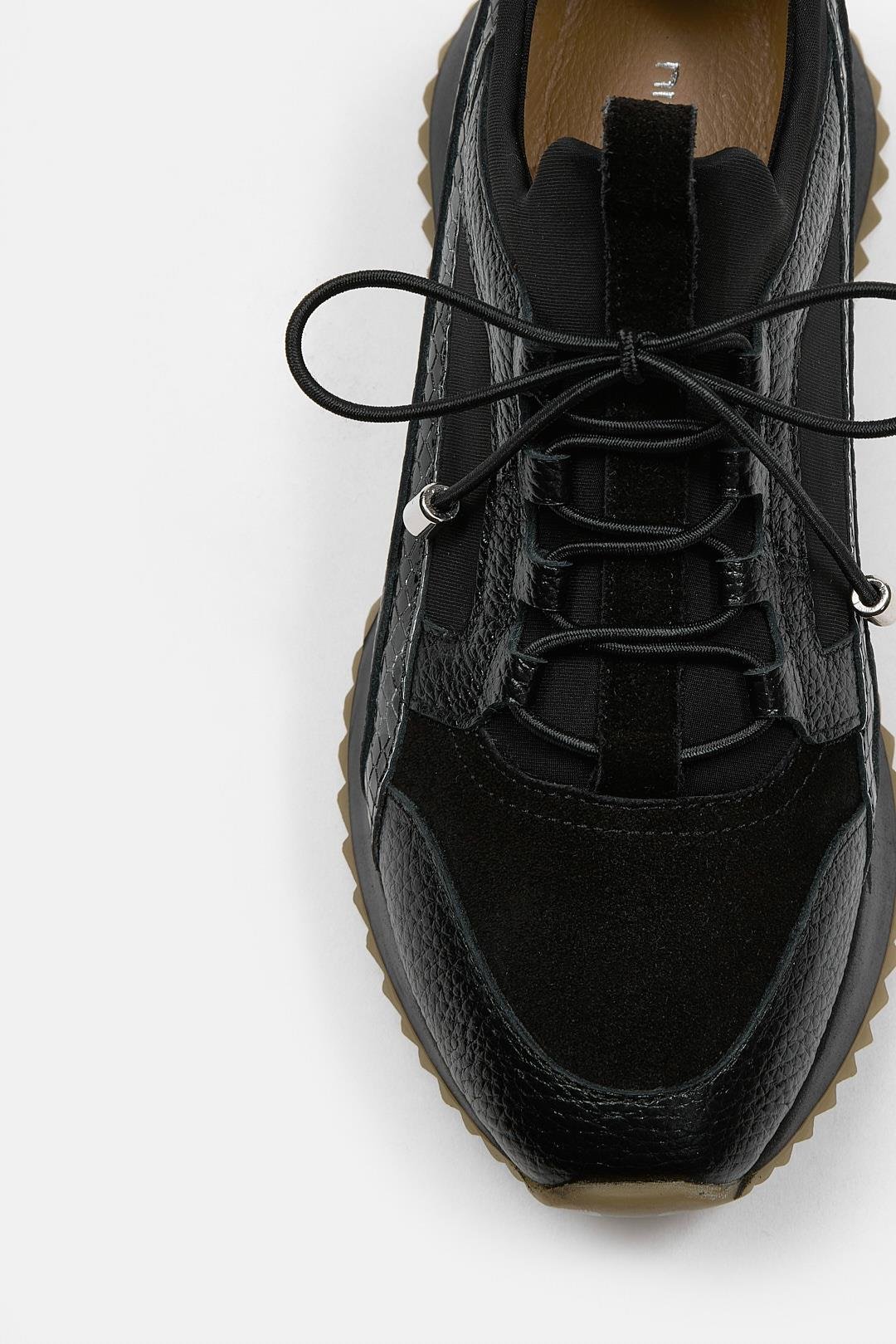 Sidney Siyah Hakiki Deri Yılan Desenli Kadın Sneaker