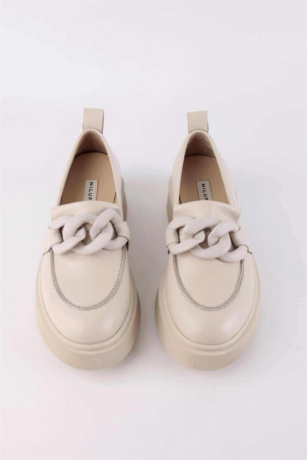 Simona Bej Hakiki Deri Zincir Aksesuarlı Kadın Loafer