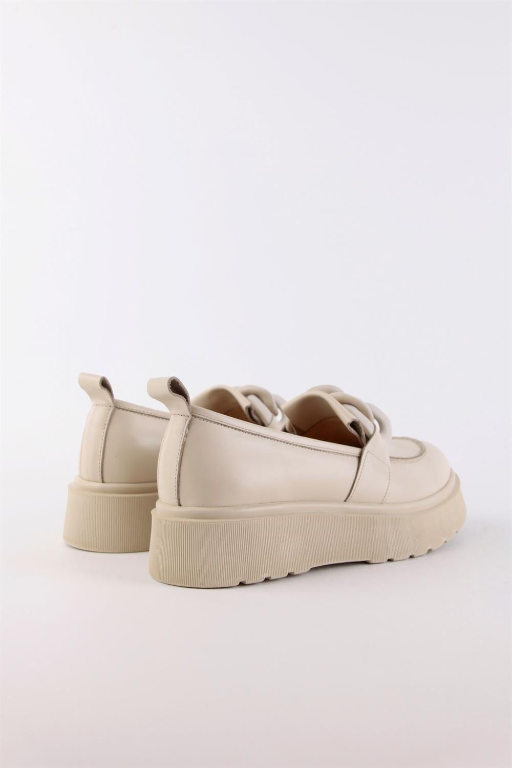 Simona Bej Hakiki Deri Zincir Aksesuarlı Kadın Loafer