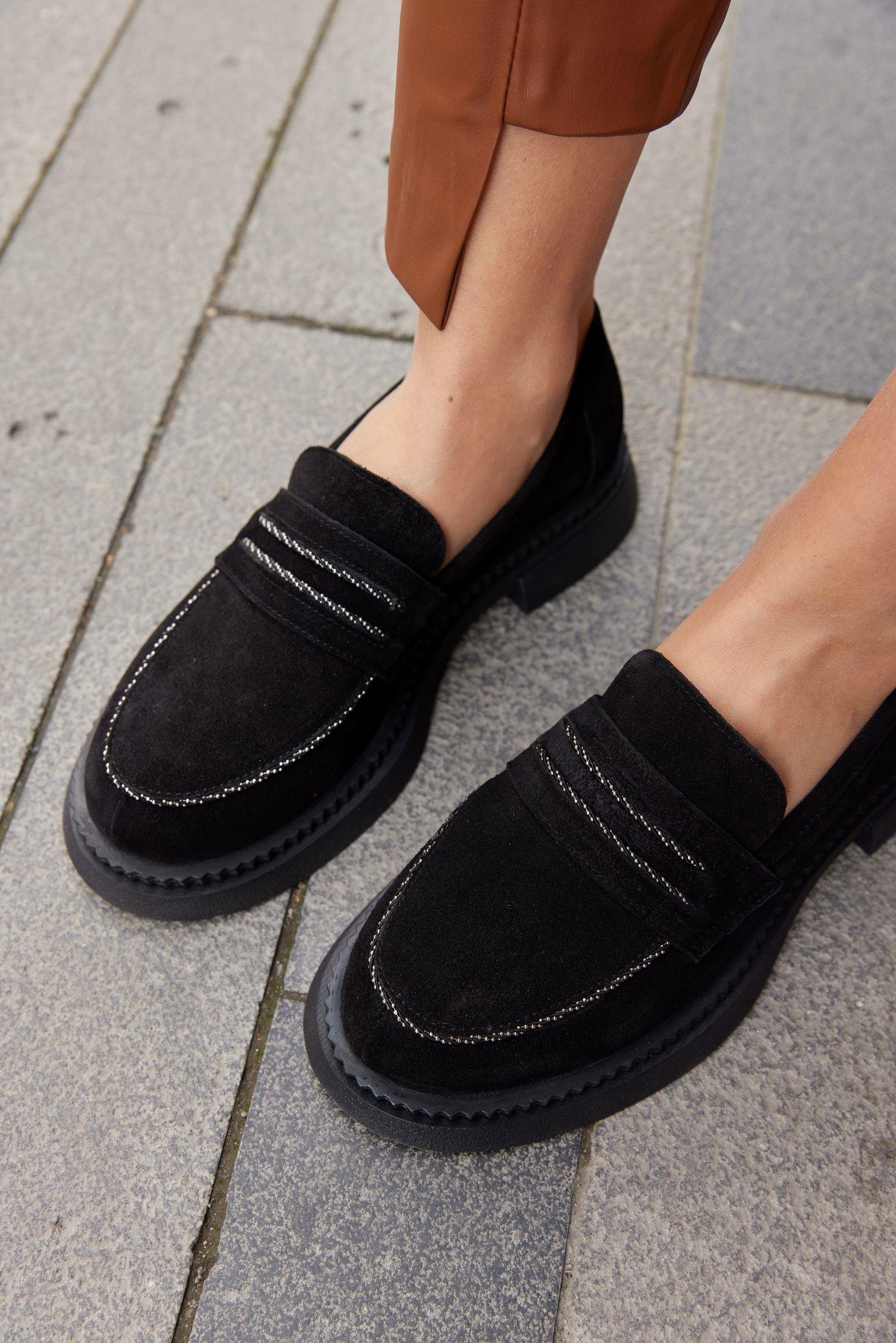 Sindy Siyah Süet Hakiki Deri Kadın Loafer