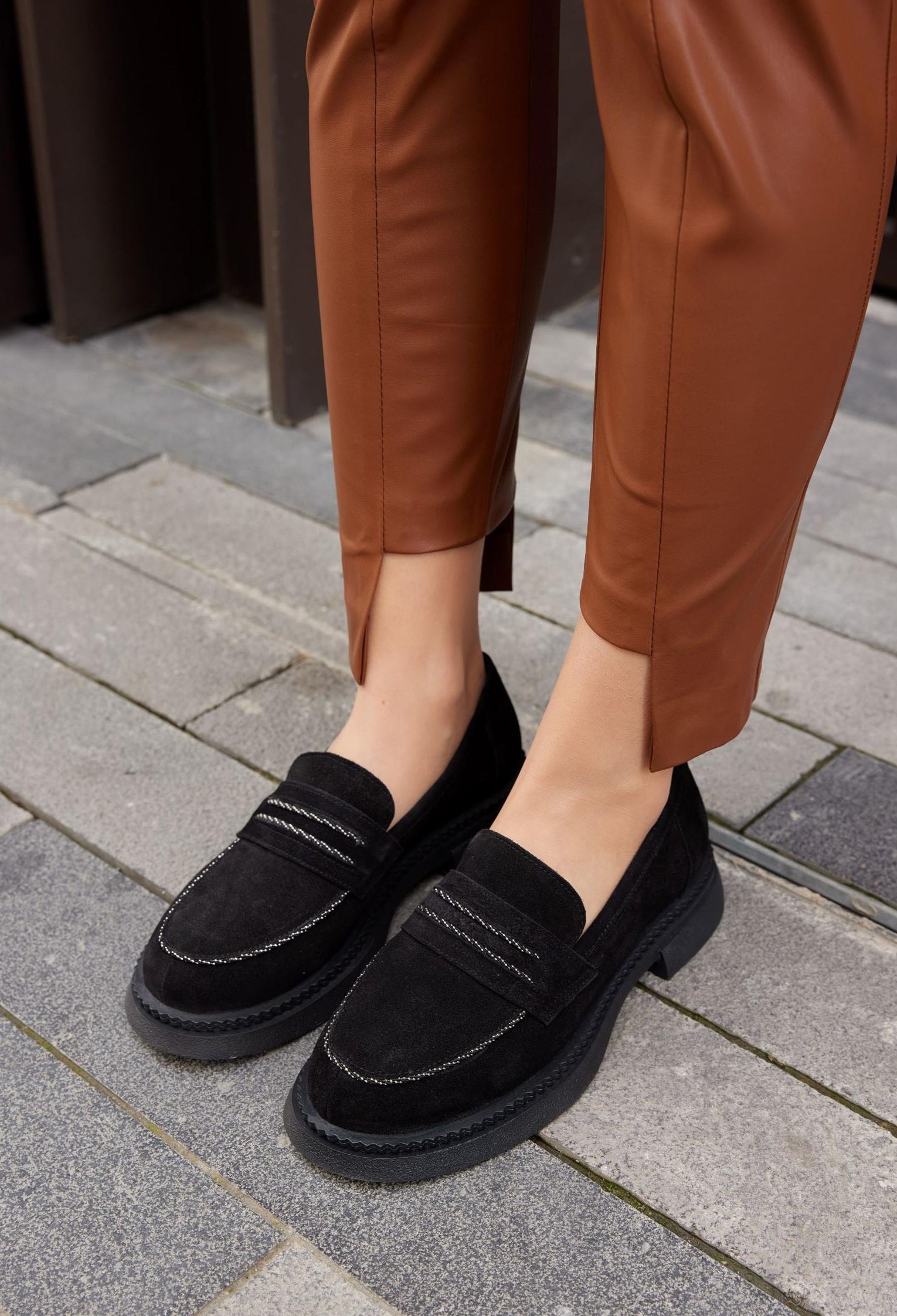 Sindy Siyah Süet Hakiki Deri Kadın Loafer