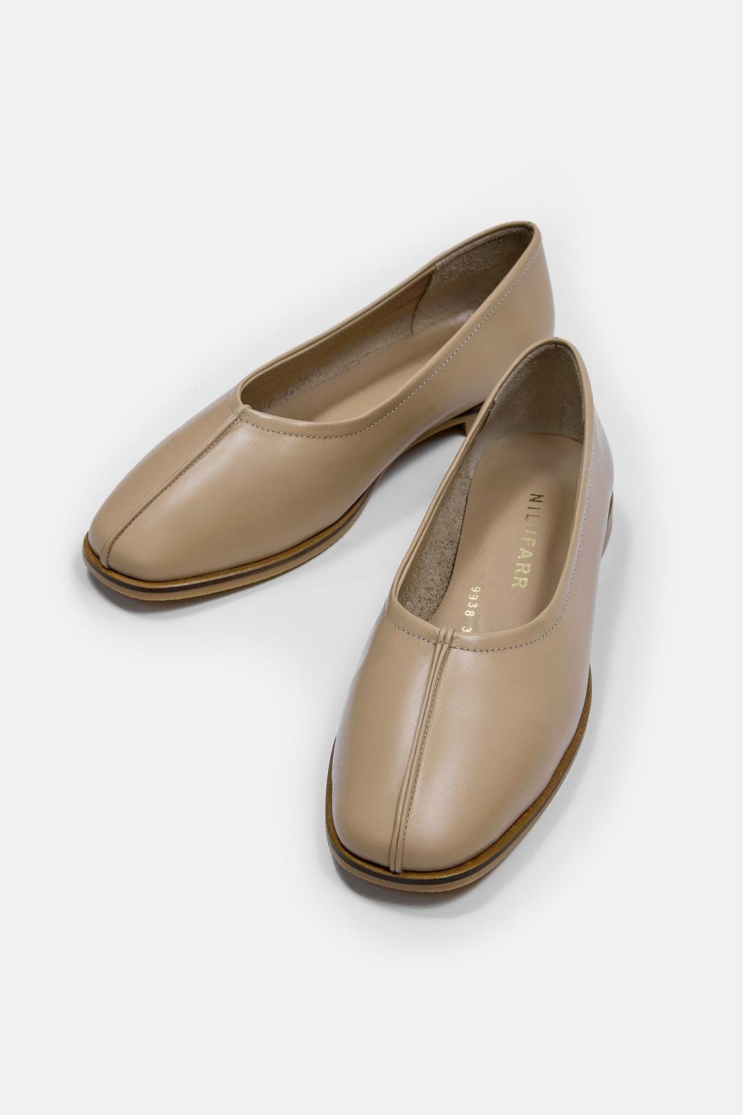Tayga Nude Genuine Leather Women's Ballerinas