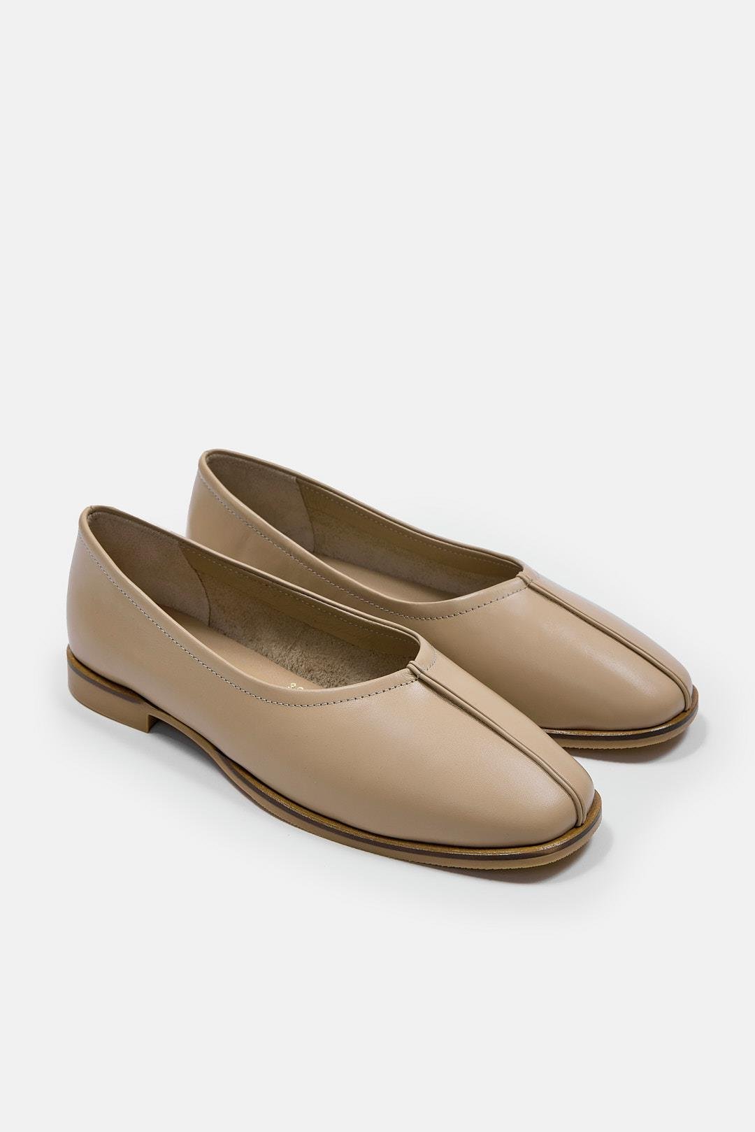 Tayga Nude Genuine Leather Women's Ballerinas