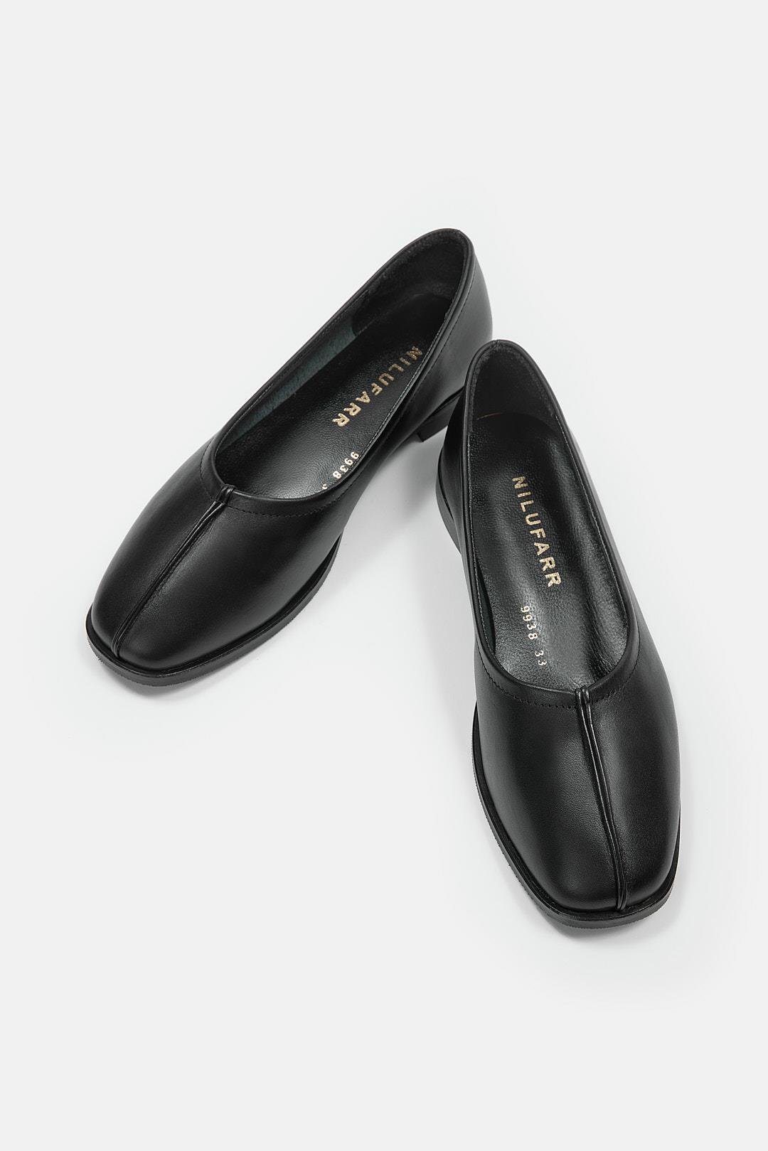 Tayga Black Genuine Leather Women's Ballerinas