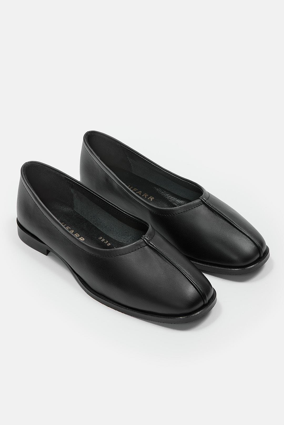 Tayga Black Genuine Leather Women's Ballerinas