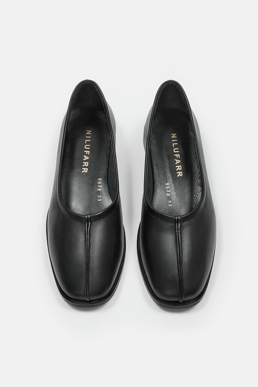 Tayga Black Genuine Leather Women's Ballerinas