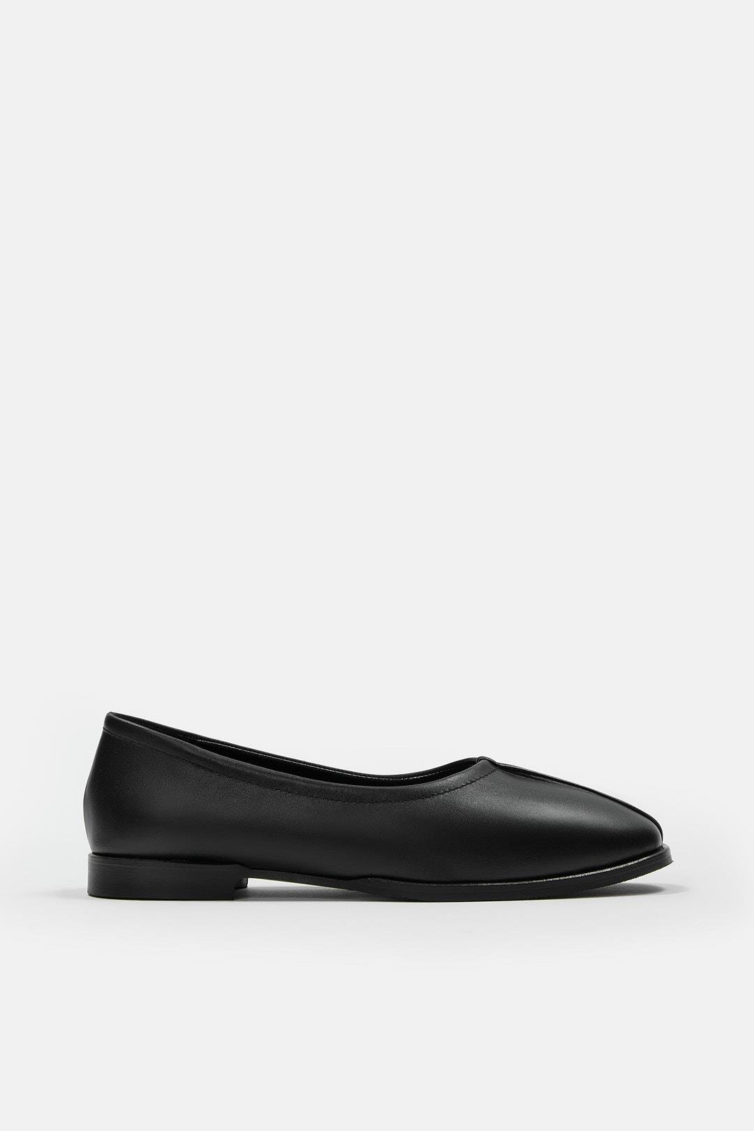 Tayga Black Genuine Leather Women's Ballerinas