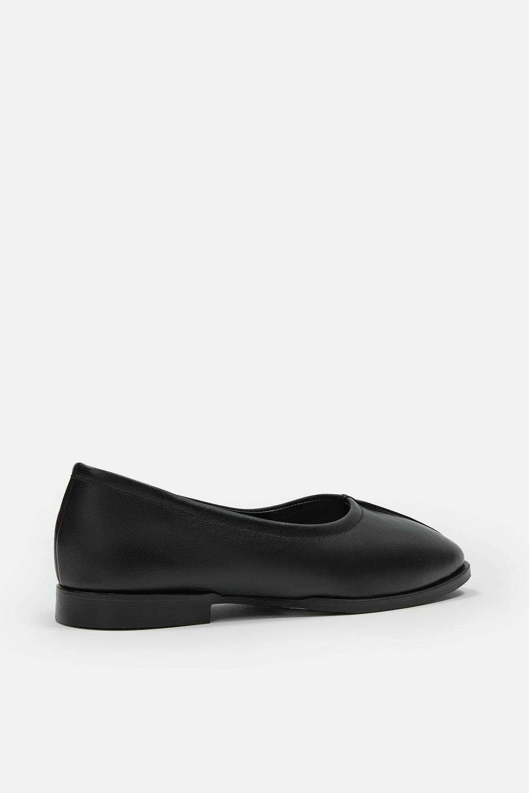 Tayga Black Genuine Leather Women's Ballerinas