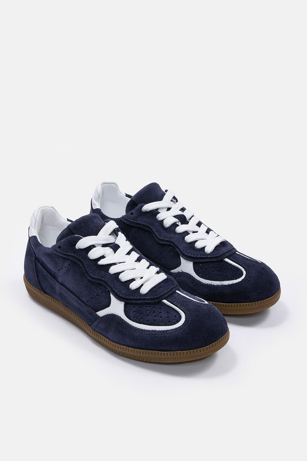 Team Lacivert Süet Hakiki Deri Kadın Sneaker