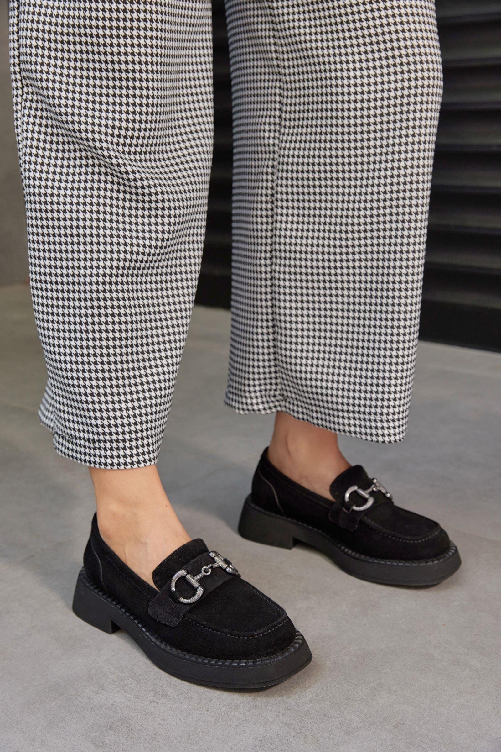 Toty Siyah Süet Hakiki Deri Kadın Loafer