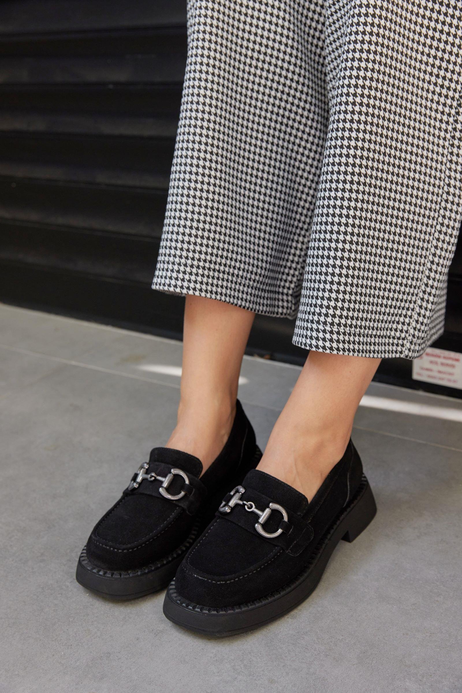Toty Siyah Süet Hakiki Deri Kadın Loafer