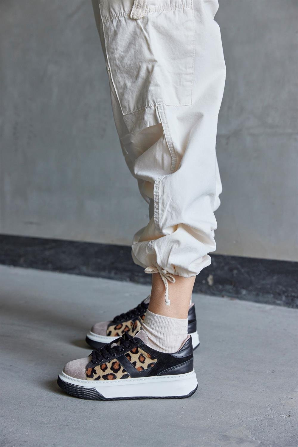 Tyler Leopar Hakiki Deri Kadın Sneaker