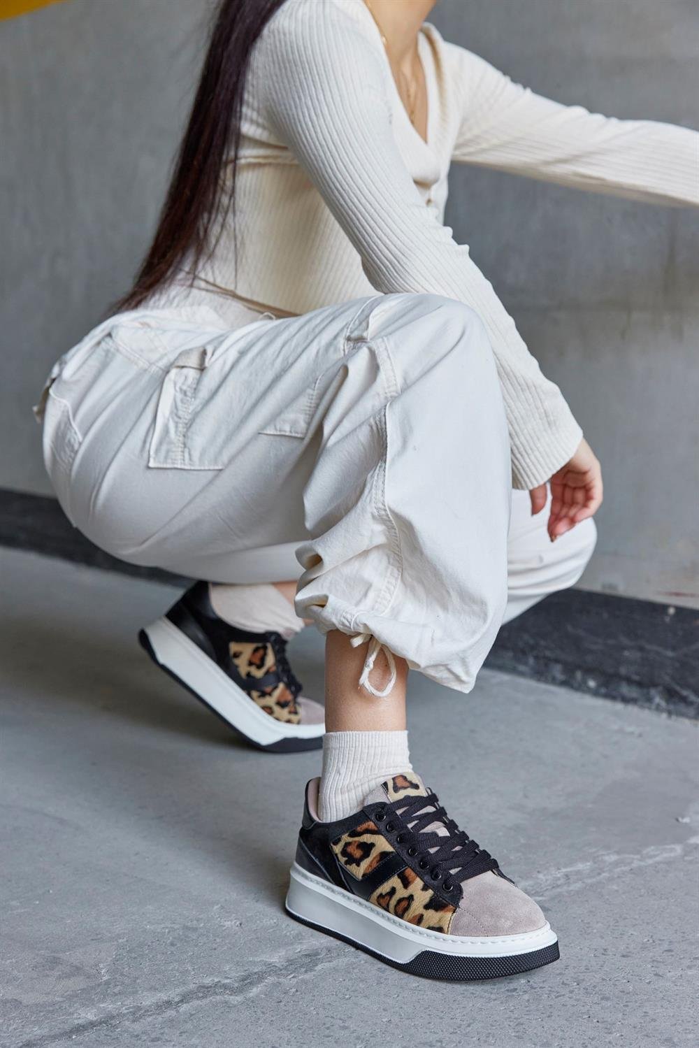 Tyler Leopar Hakiki Deri Kadın Sneaker
