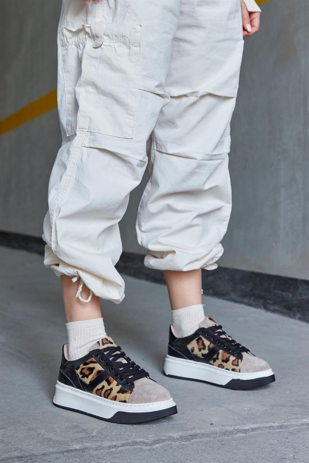 Tyler Leopar Hakiki Deri Kadın Sneaker