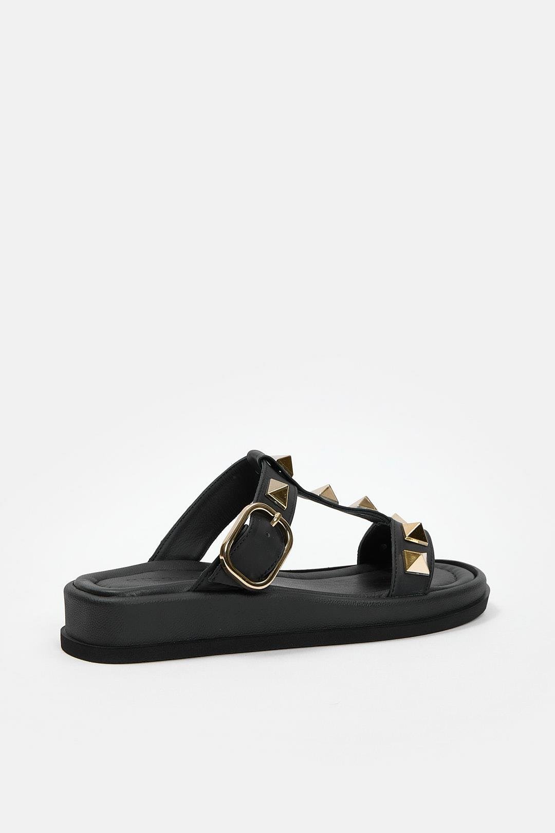 Vallen Siyah Hakiki Deri Kadın Terlik