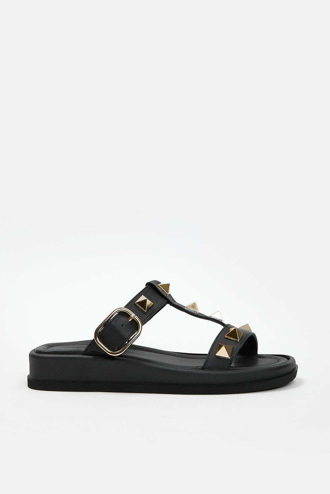 Vallen Siyah Hakiki Deri Kadın Terlik