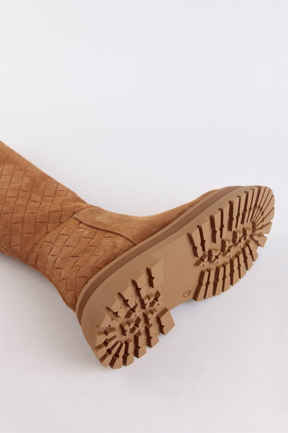 Vanessa Taba Süet Örgü Desenli Hakiki Deri Kalın Tabanlı Kadın Çizme