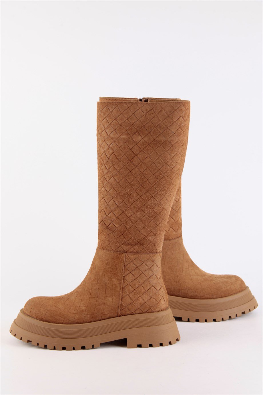 Vanessa Taba Süet Örgü Desenli Hakiki Deri Kalın Tabanlı Kadın Çizme