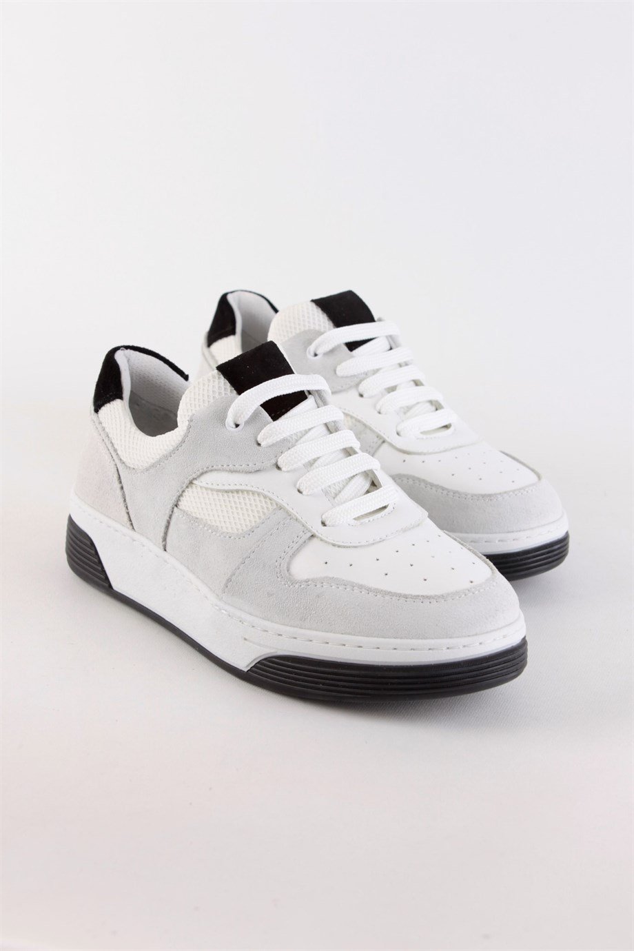 Vontex Beyaz/Siyah Hakiki Deri Kadın Sneakers