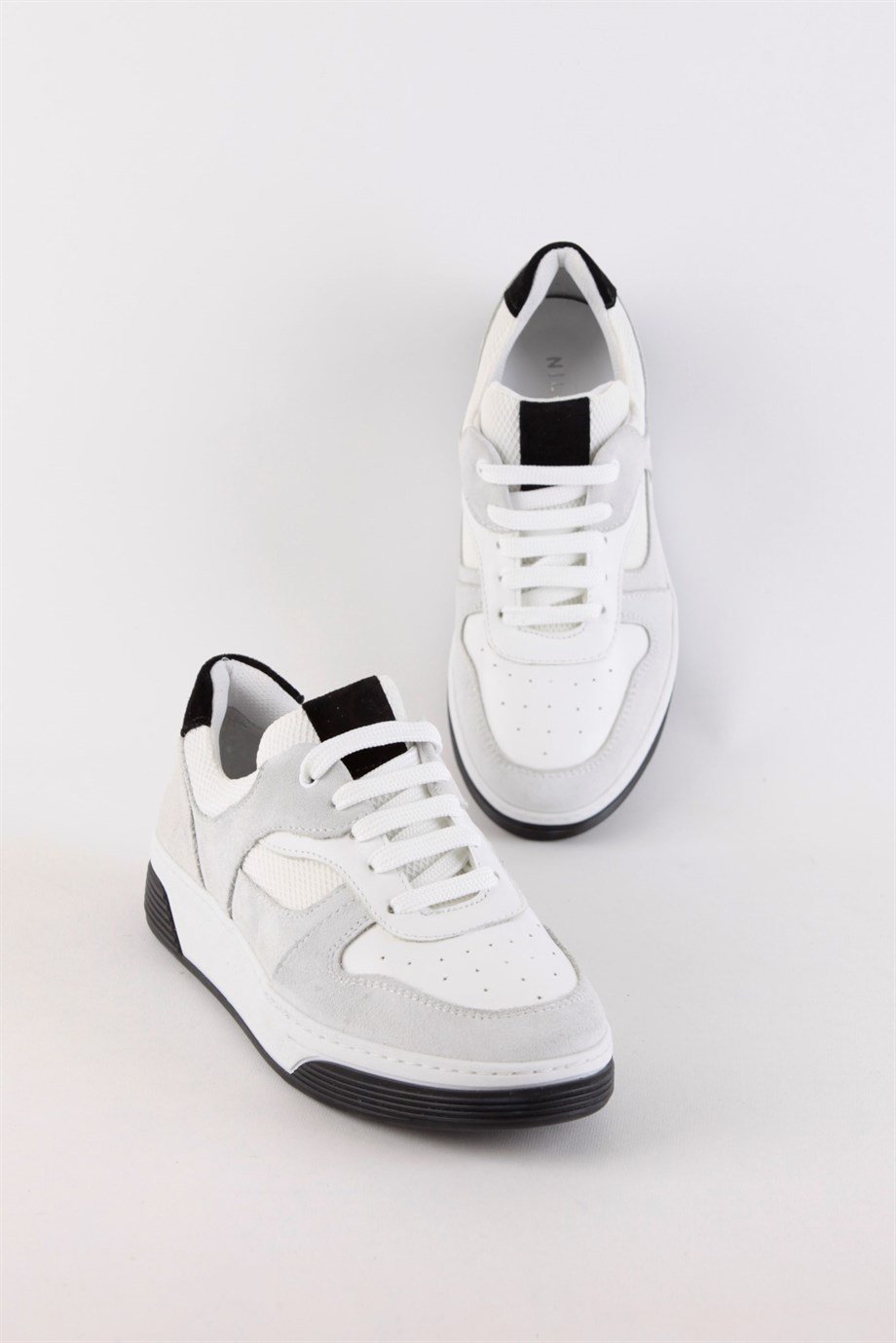Vontex Beyaz/Siyah Hakiki Deri Kadın Sneakers