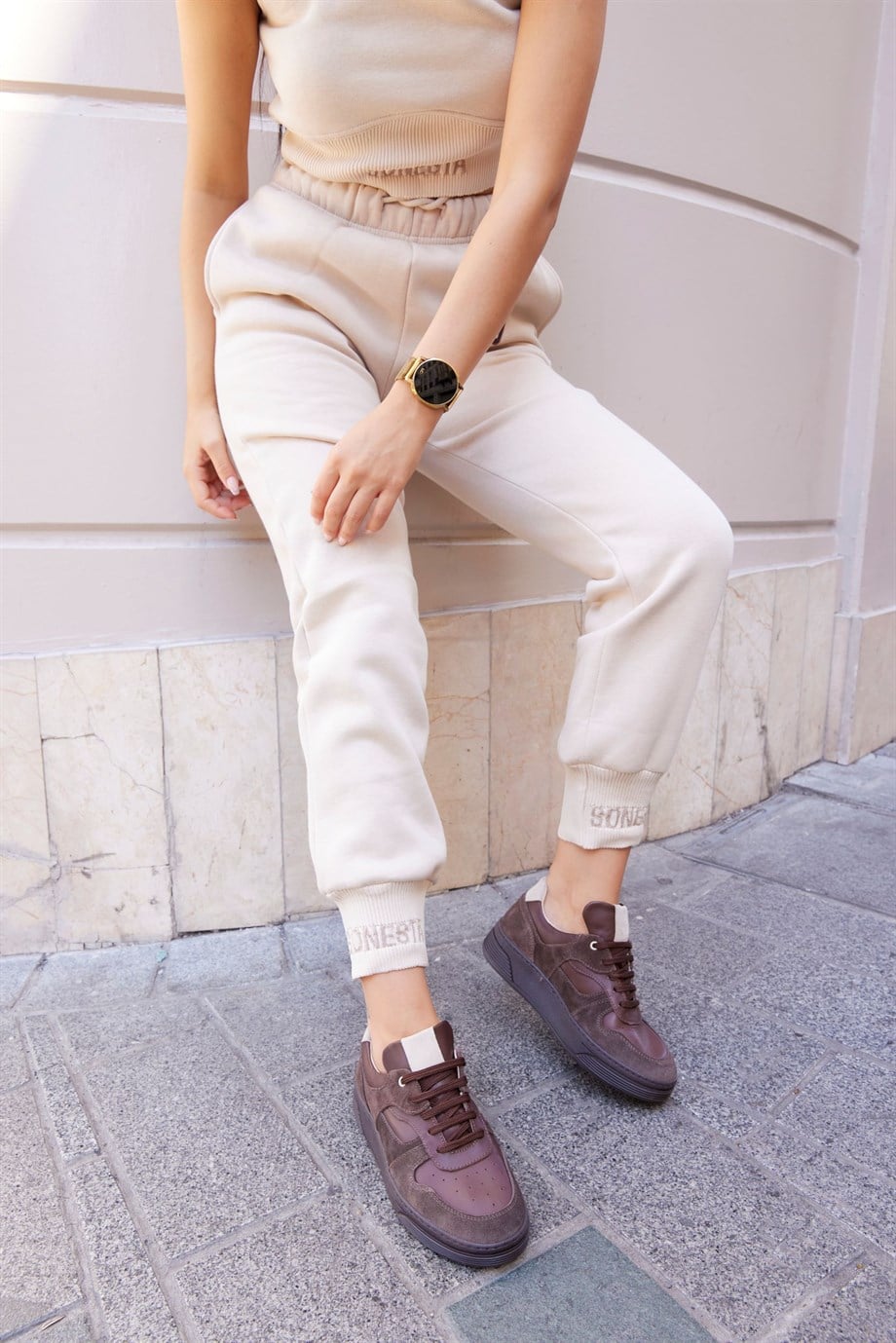 Vontex Brown Leather Women's Sneakers