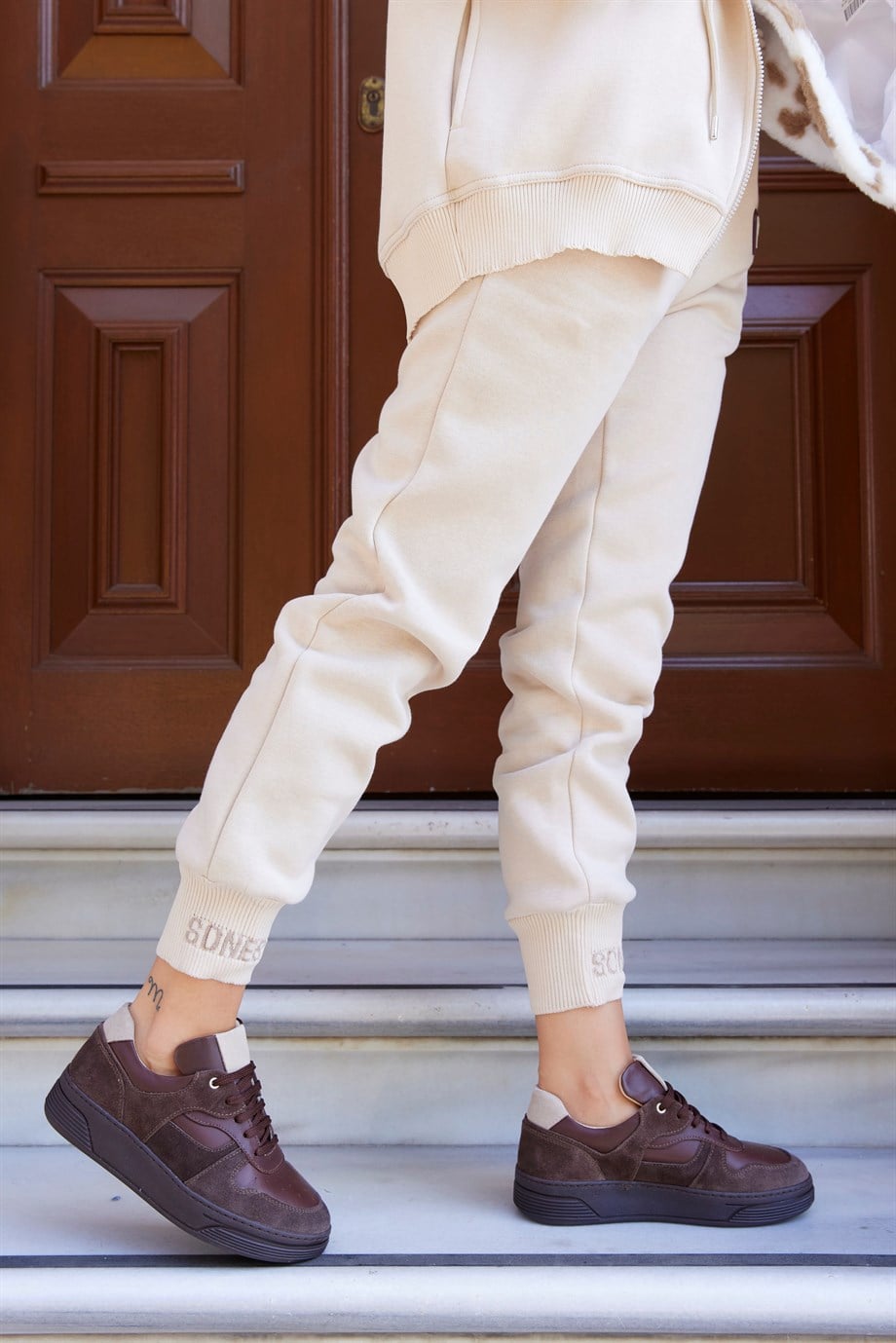Vontex Brown Leather Women's Sneakers