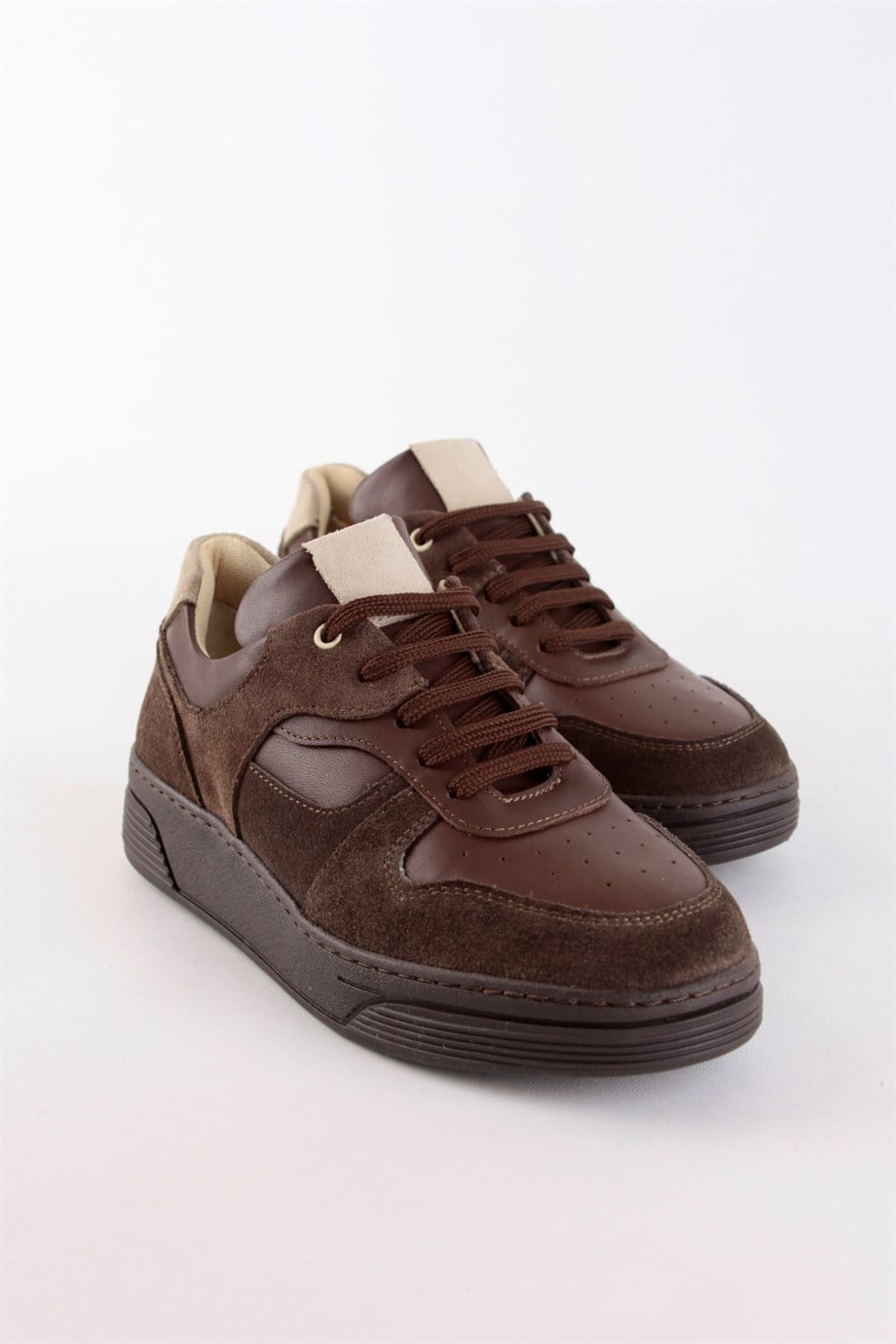 Vontex Kahve Hakiki Deri Kadın Sneakers