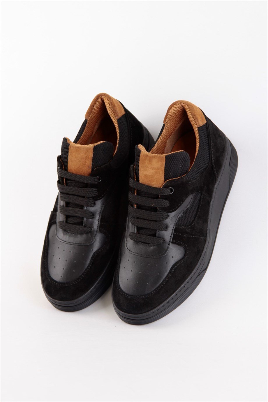 Vontex Siyah Hakiki Deri Siyah Tabanlı Kadın Sneakers