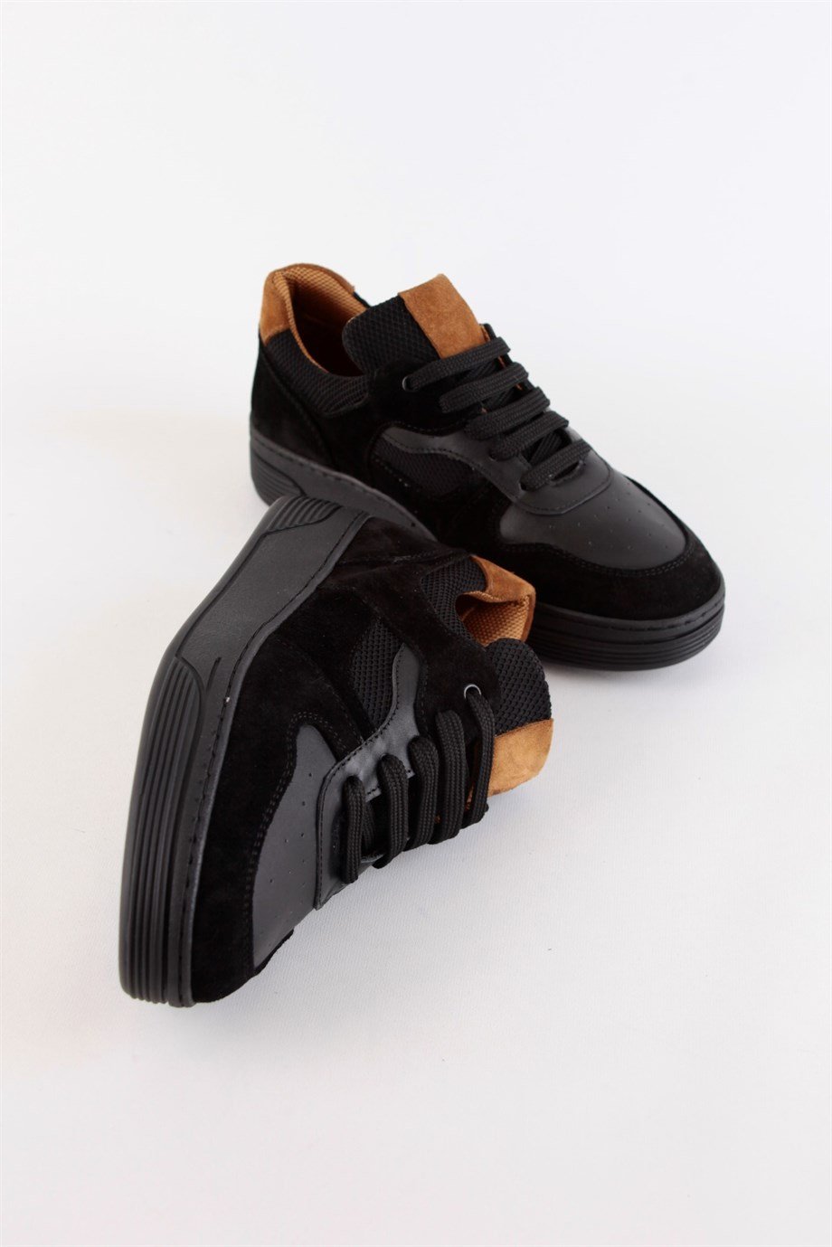 Vontex Siyah Hakiki Deri Siyah Tabanlı Kadın Sneakers