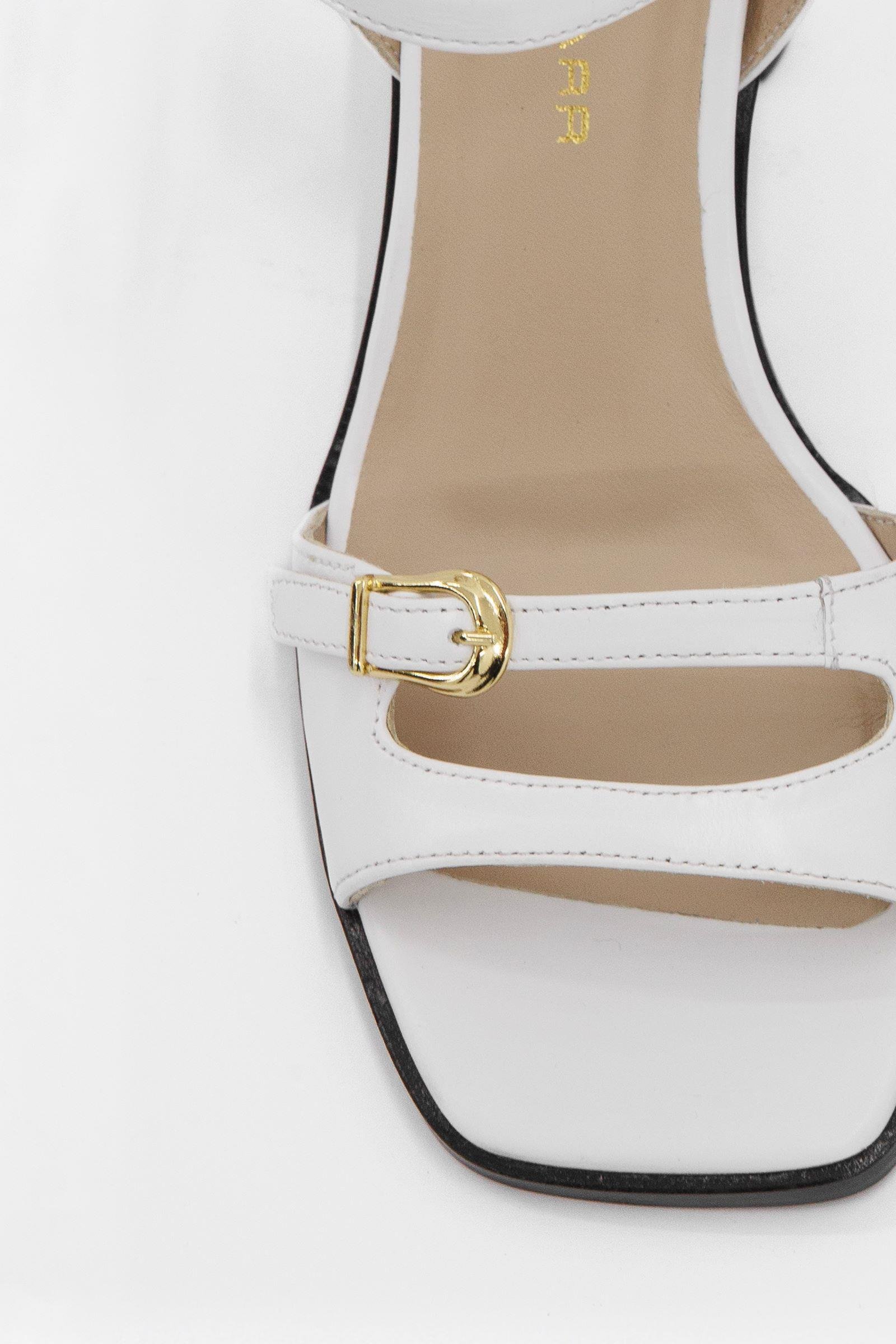 Wesley Beyaz Hakiki Deri Topuklu Sandalet