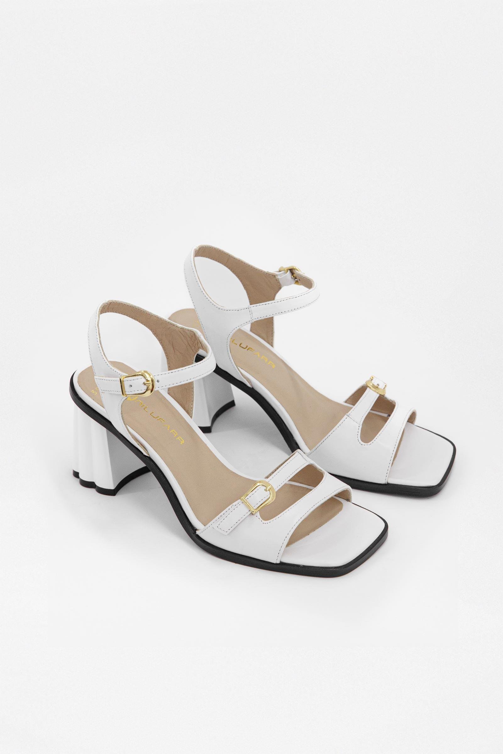 Wesley Beyaz Hakiki Deri Topuklu Sandalet