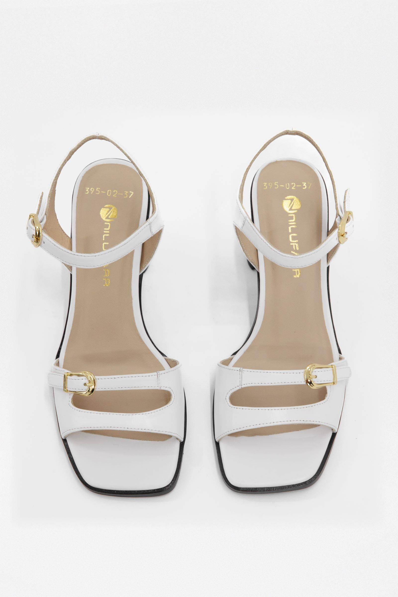 Wesley Beyaz Hakiki Deri Topuklu Sandalet