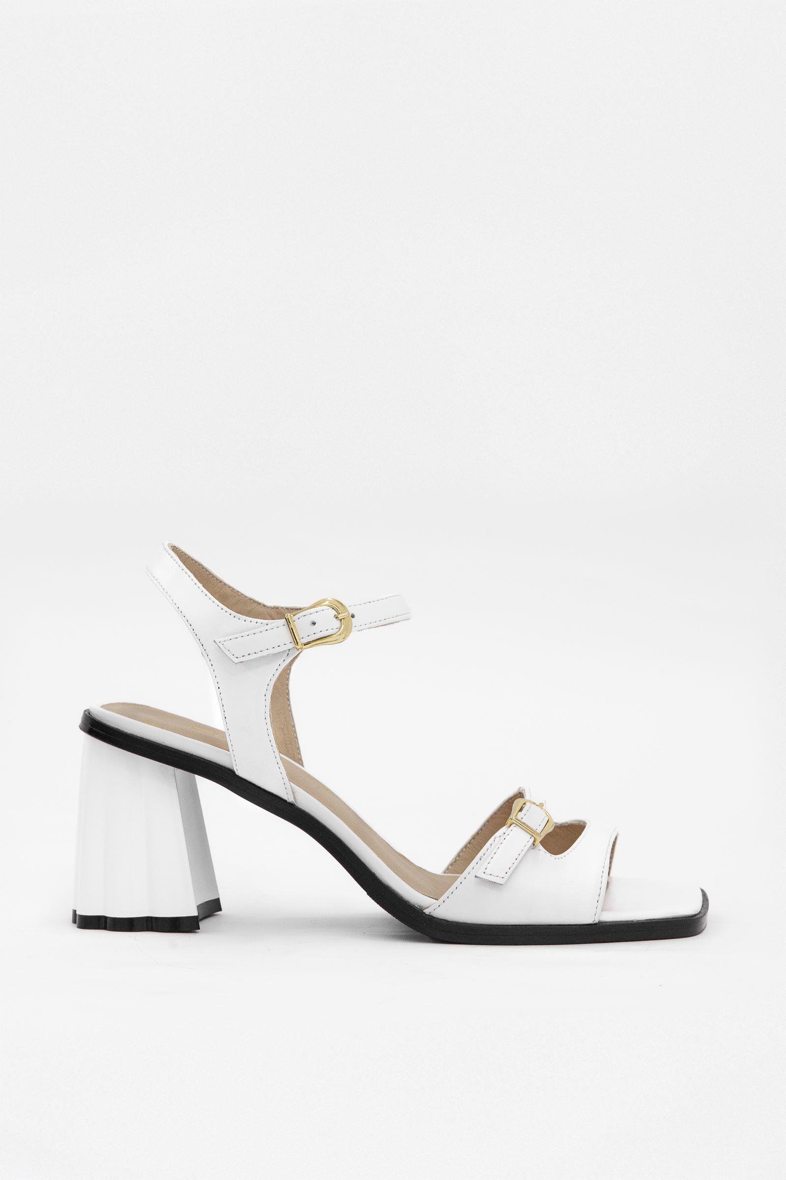 Wesley Beyaz Hakiki Deri Topuklu Sandalet