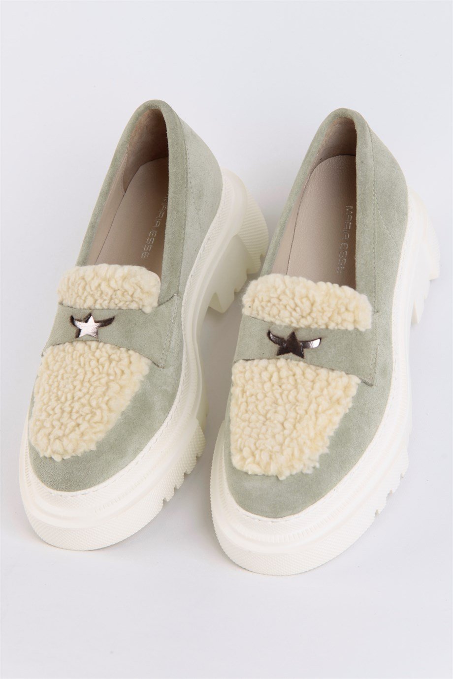 Yummy Avokado Süet Kürklü Kadın Loafer