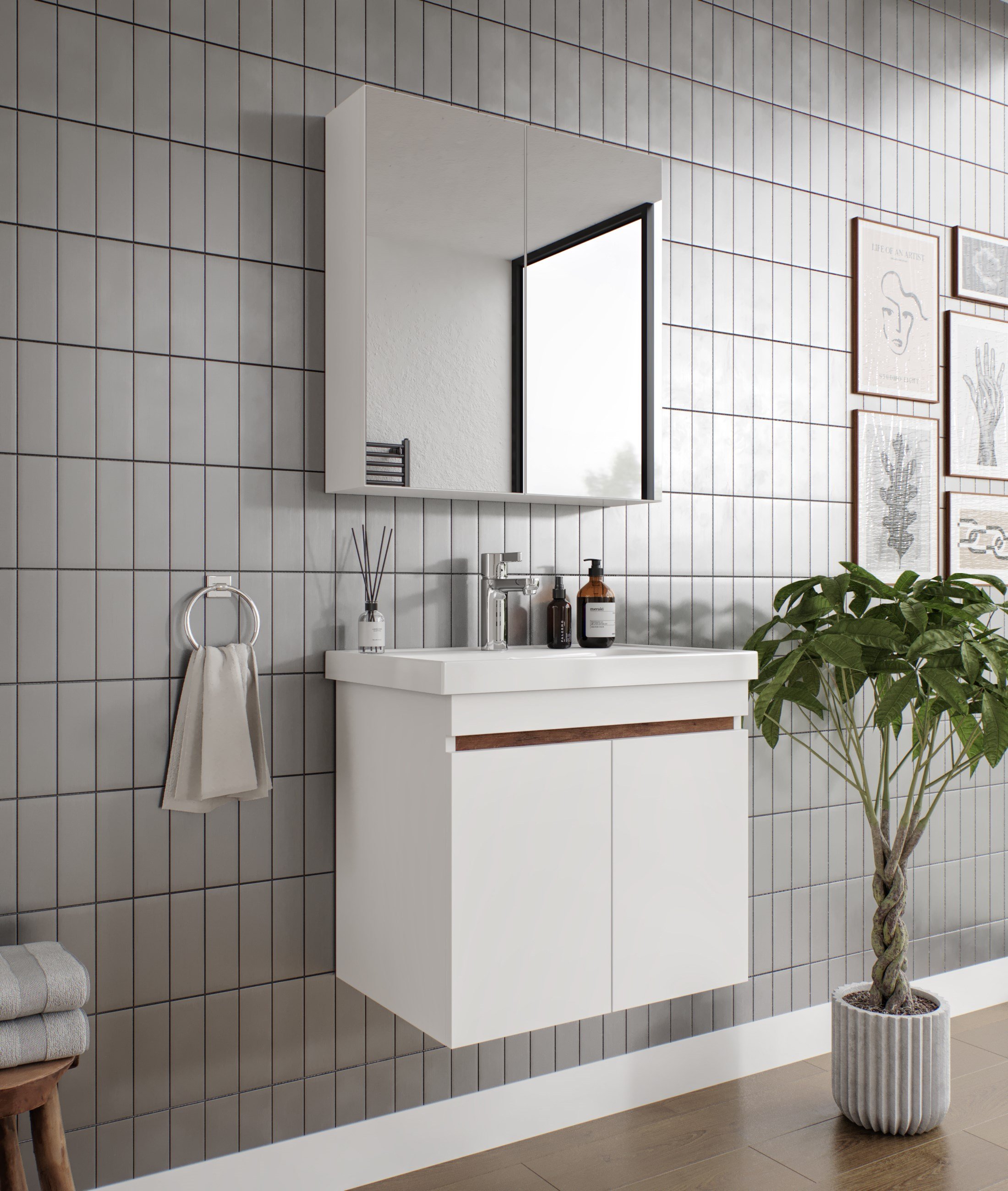 ALNİLAM 2'Lİ BANYO DOLABI TAKIMI-65'lik Hilton Lavabo
