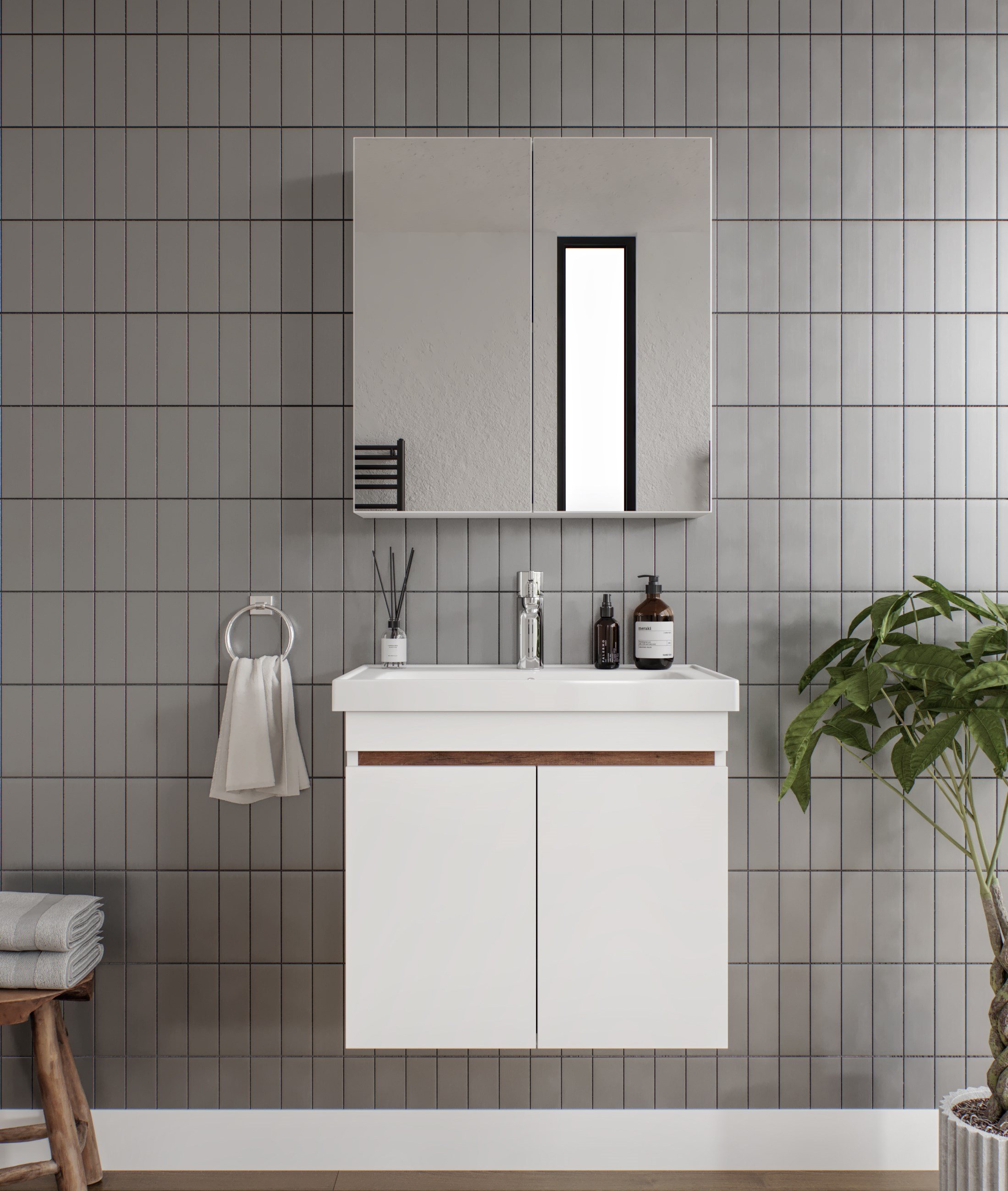 ALNİLAM 2'Lİ BANYO DOLABI TAKIMI-65'lik Hilton Lavabo