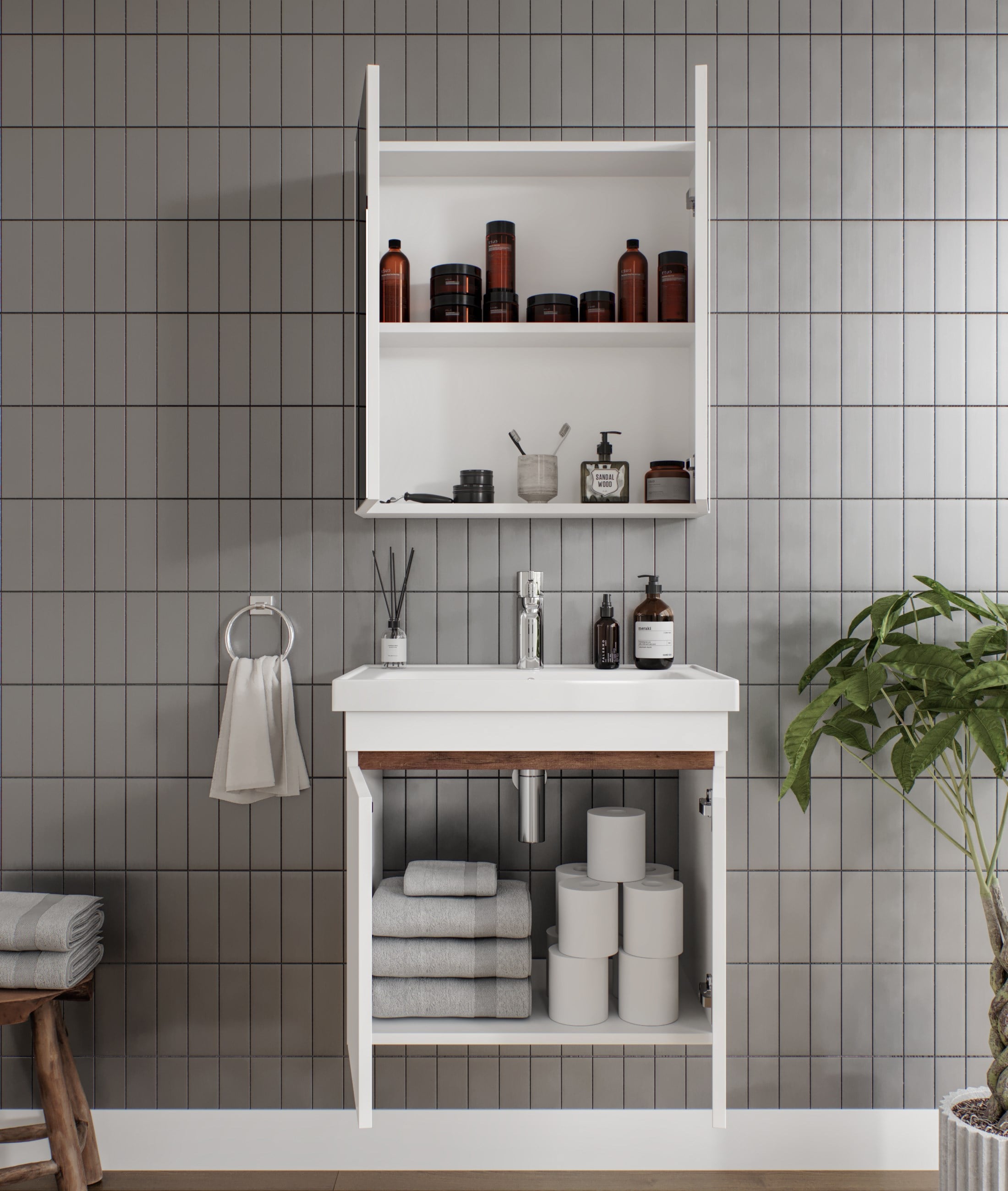 ALNİLAM 2'Lİ BANYO DOLABI TAKIMI-65'lik Hilton Lavabo