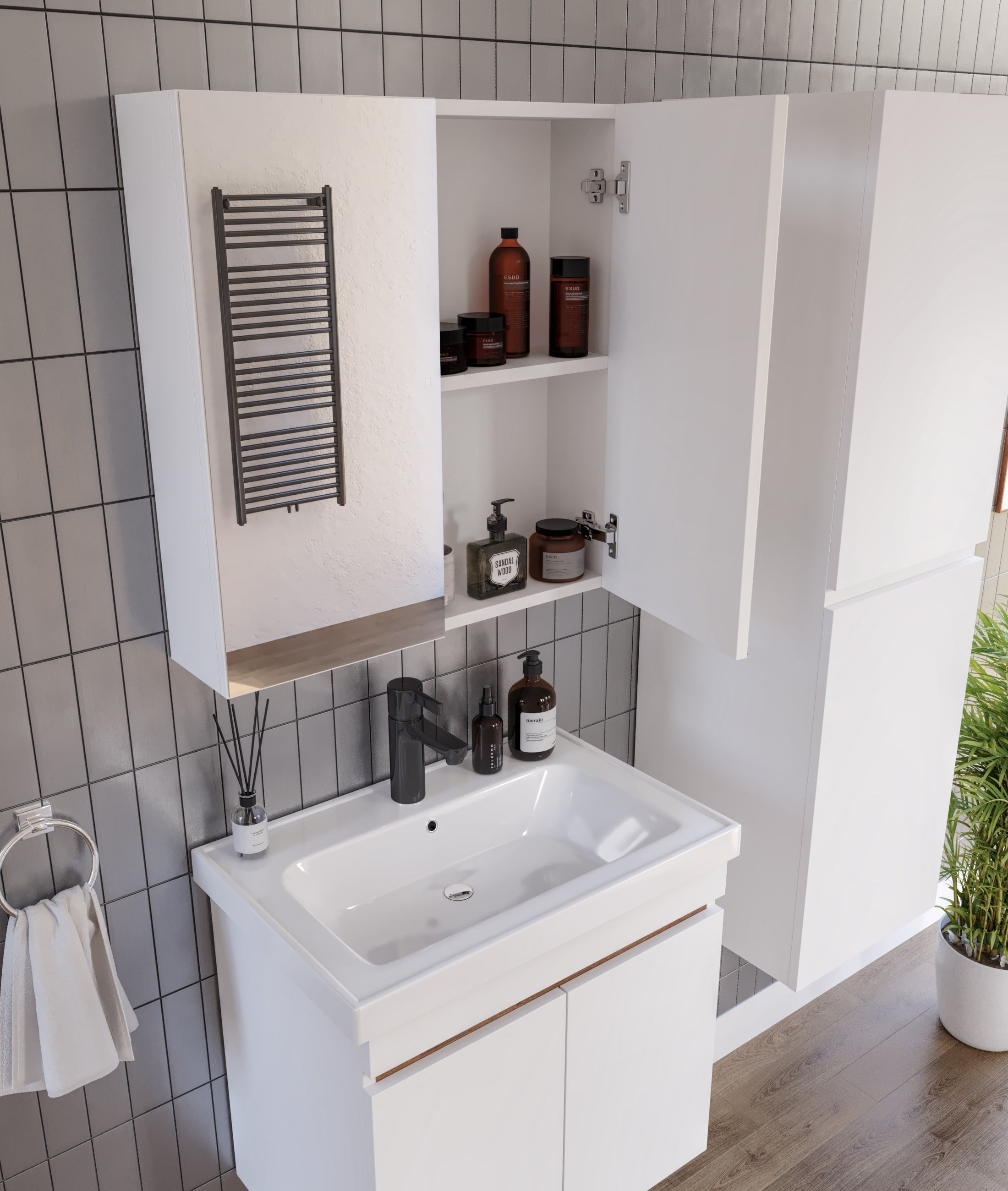 ALNİLAM 3'LÜ BANYO DOLABI TAKIMI-65'lik Hilton Lavabo