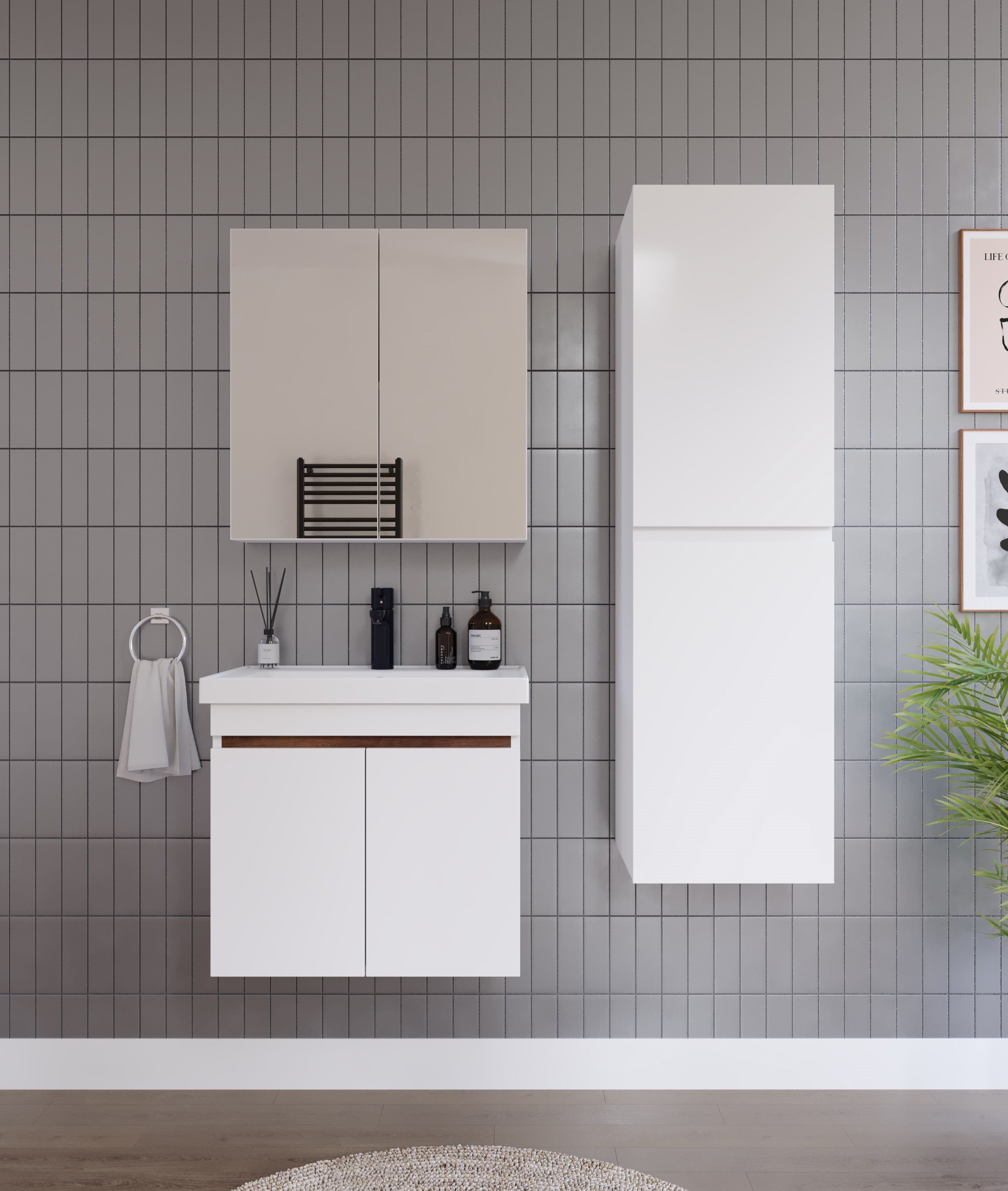 ALNİLAM 3'LÜ BANYO DOLABI TAKIMI-65'lik Hilton Lavabo