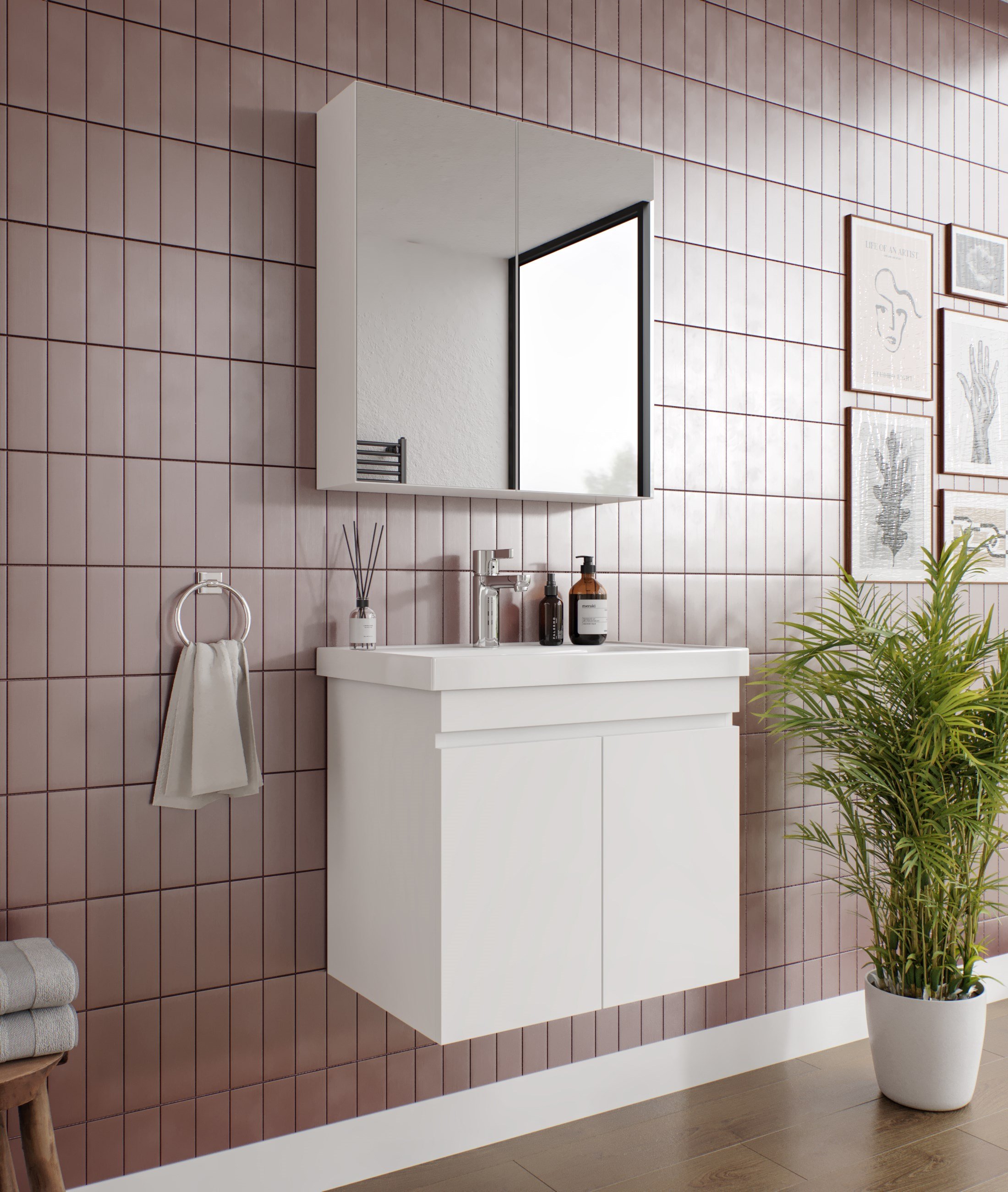 ALNİTAK 2'Lİ BANYO DOLABI TAKIMI-65'lik Hilton Lavabo
