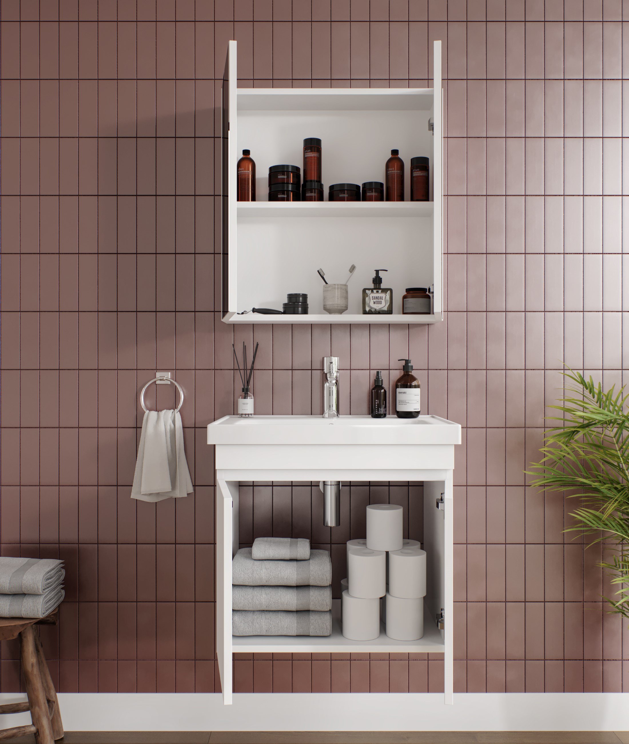 ALNİTAK 2'Lİ BANYO DOLABI TAKIMI-65'lik Hilton Lavabo