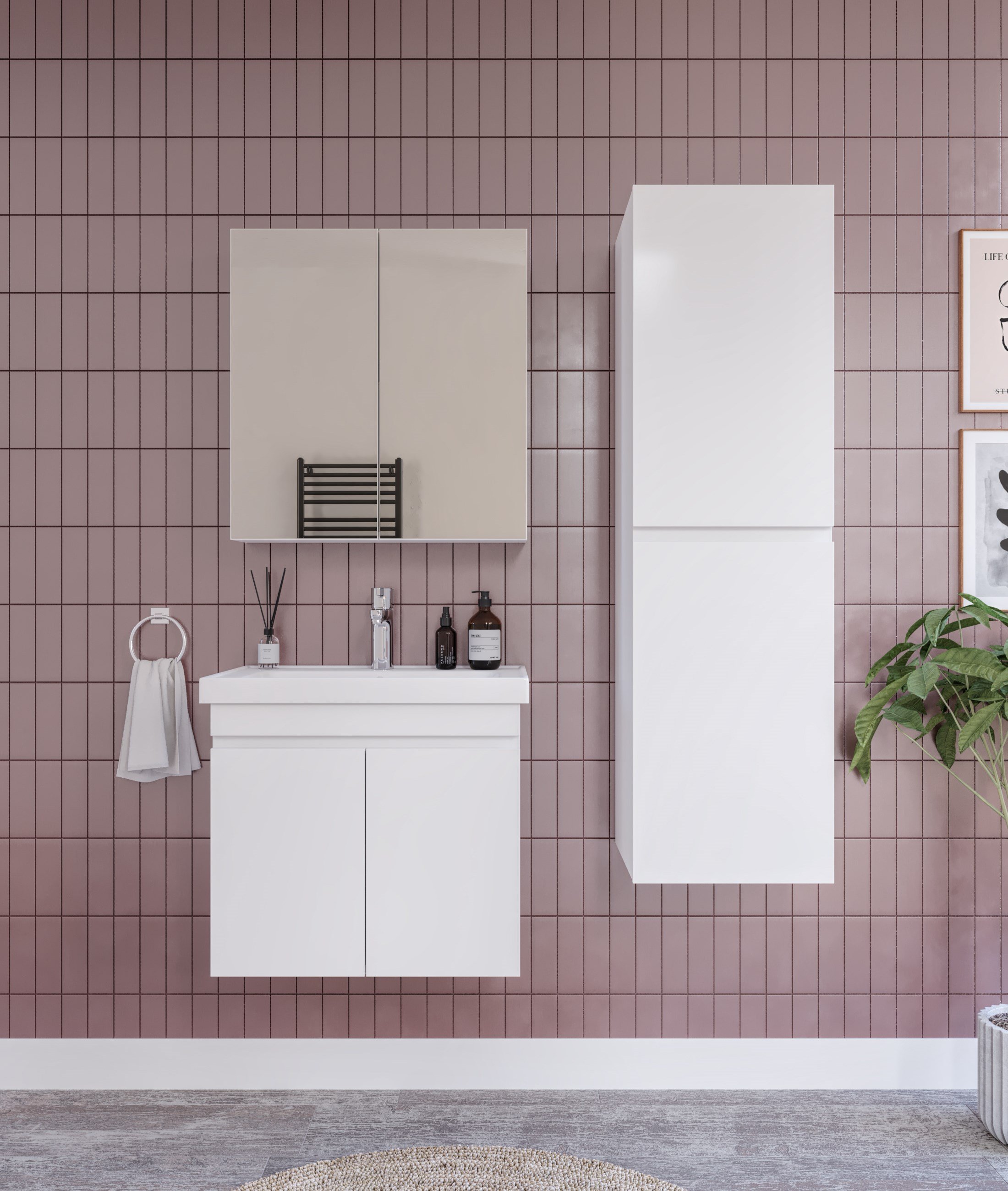 ALNİTAK 3'LÜ BANYO DOLABI TAKIMI-65'lik Hilton Lavabo