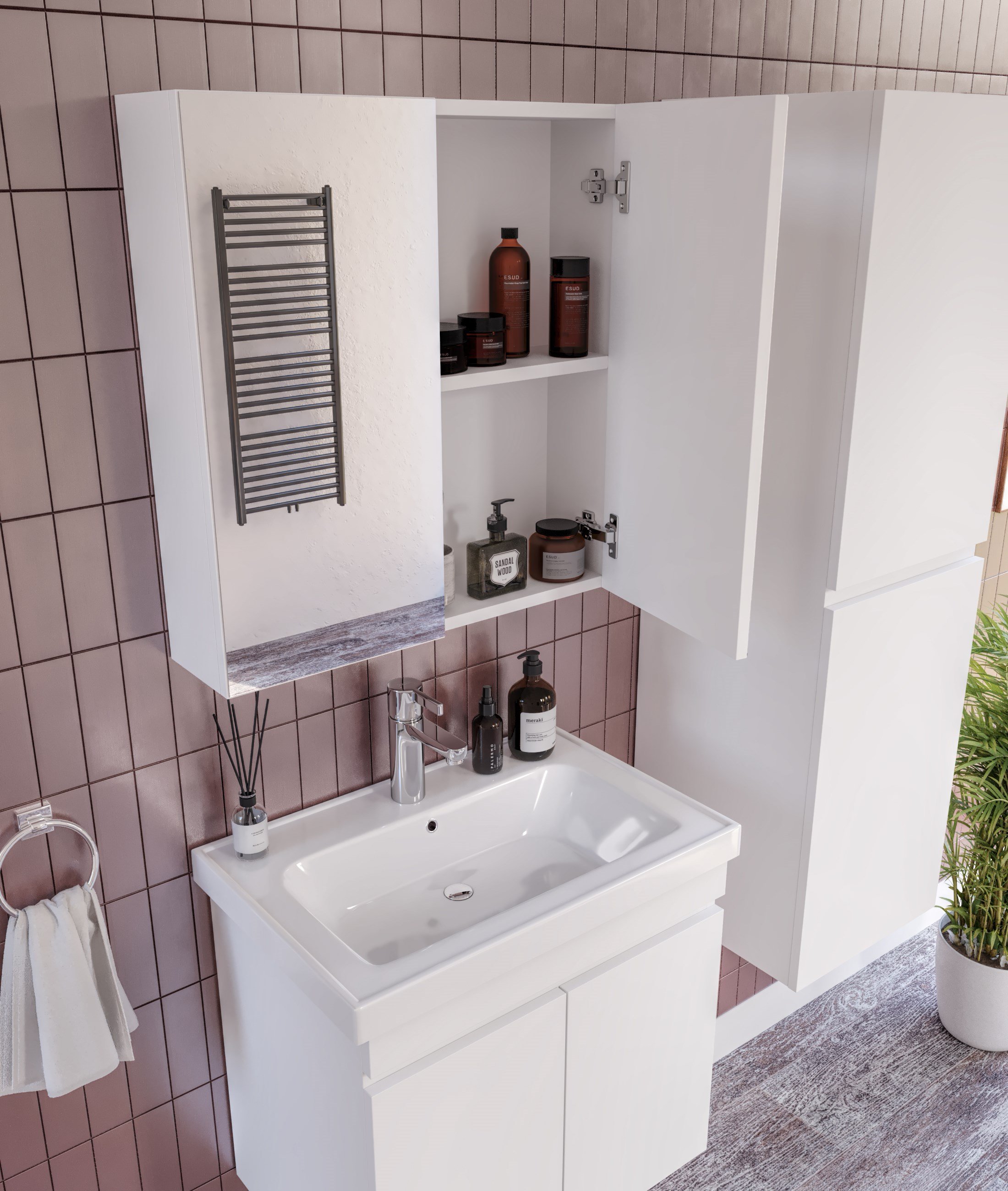 ALNİTAK 3'LÜ BANYO DOLABI TAKIMI-65'lik Hilton Lavabo