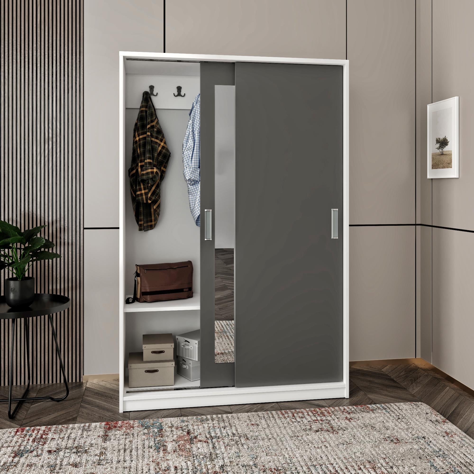 BAŞAK 2 KAPAKLI 8 BÖLMELİ  ANTRASİT DETAYLI DOLAP 