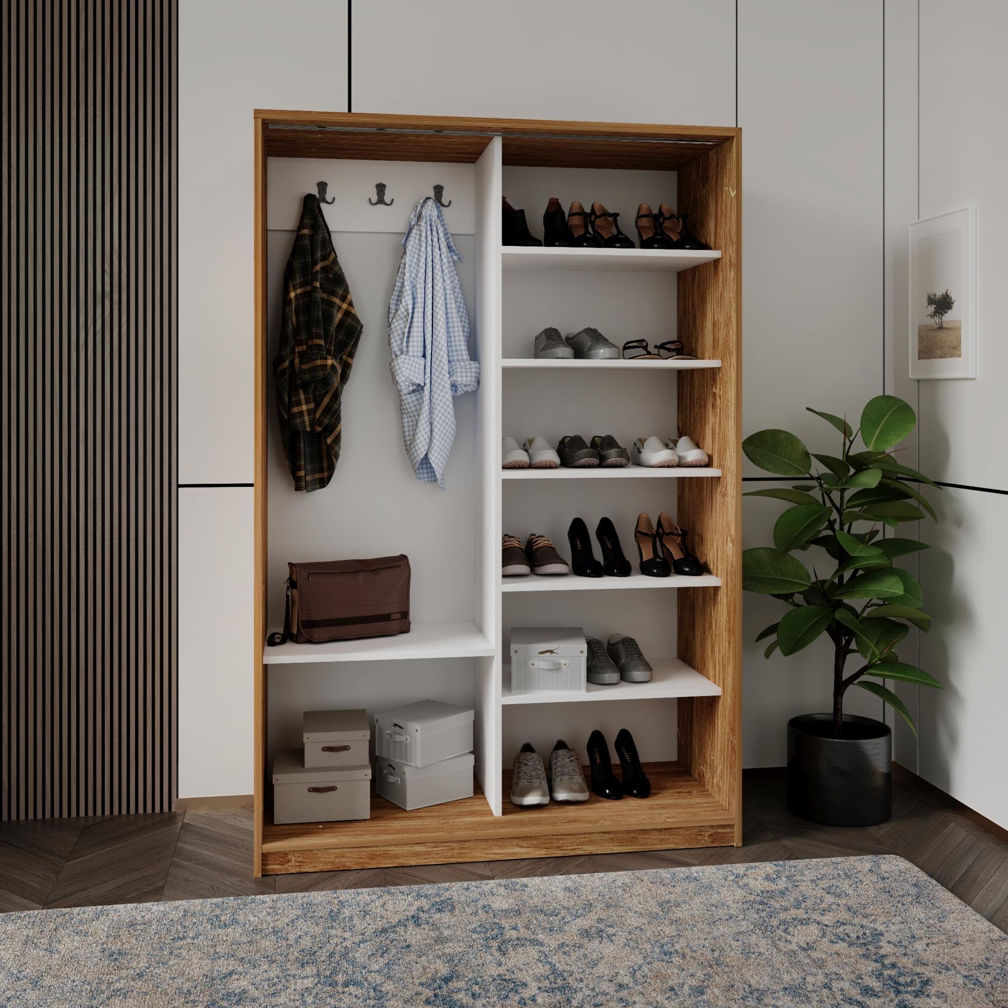 BAŞAK 2 KAPAKLI 8 BÖLMELİ BAMBU DETAYLI  DOLAP 