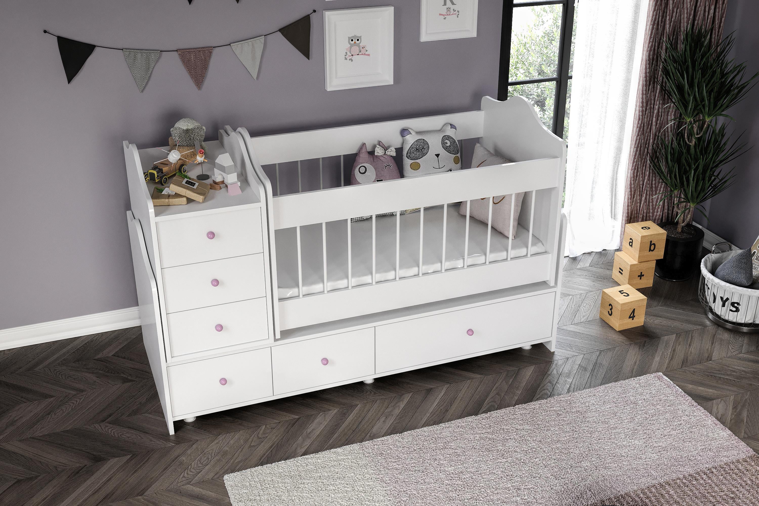 Merlin Mobilya Angel Büyüyebilen Pembe Kulplu Bebek Odası