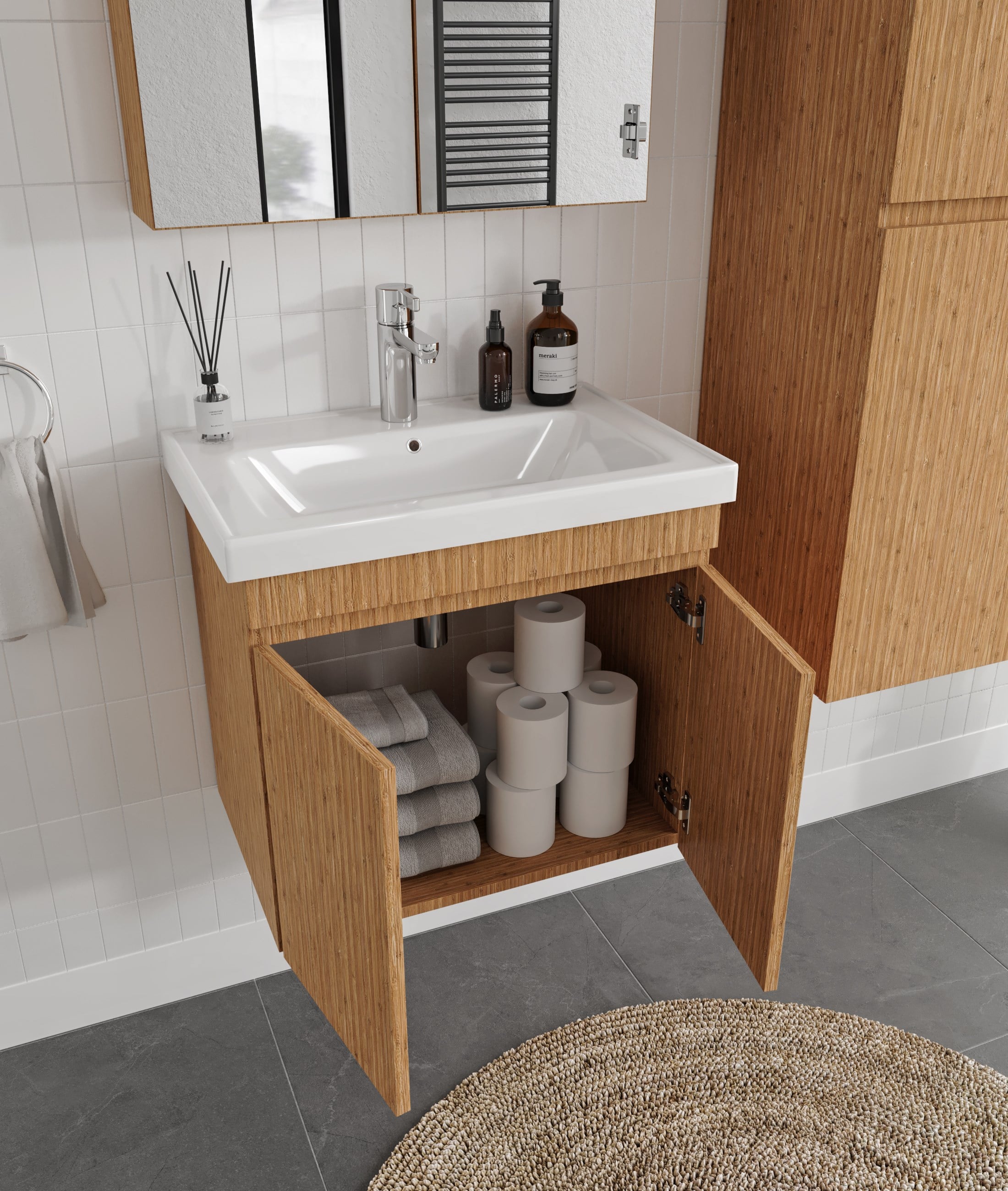 MİNTİKA 3'LÜ BANYO DOLABI TAKIMI-65'lik Hilton Lavabo