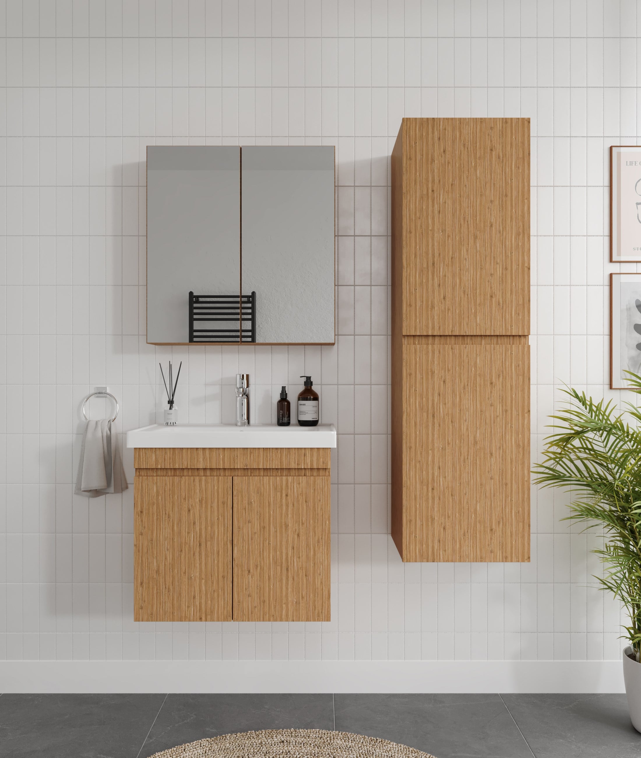 MİNTİKA 3'LÜ BANYO DOLABI TAKIMI-65'lik Hilton Lavabo